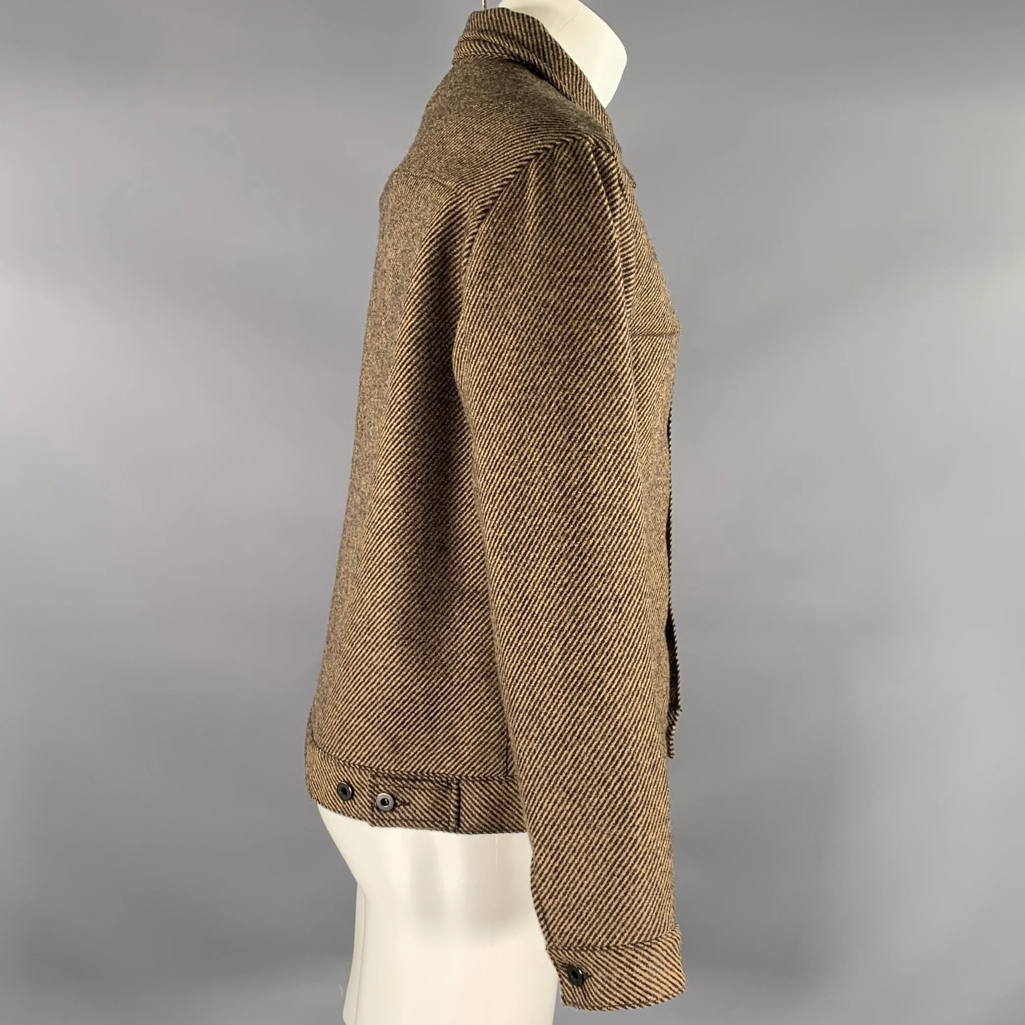 EVAN KINORI Size M Brown Black Stripe Wool Cropped Jacket - Image 2