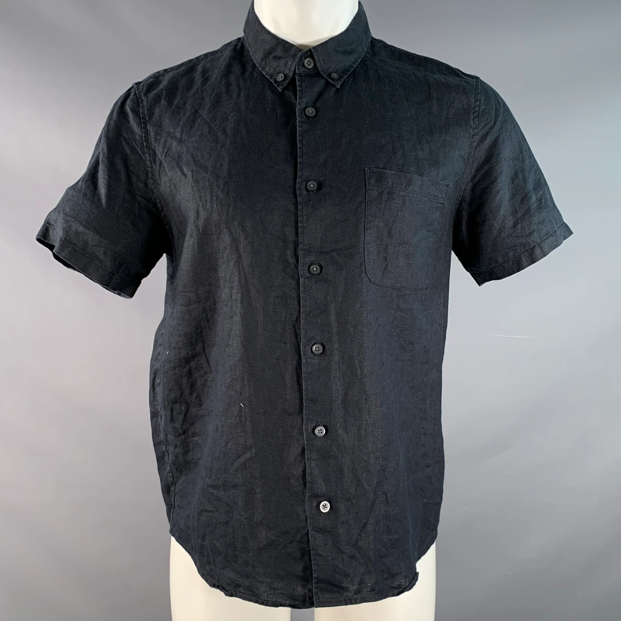 EVERLANE Size M Black Linen One pocket Short Sleeve Shirt
