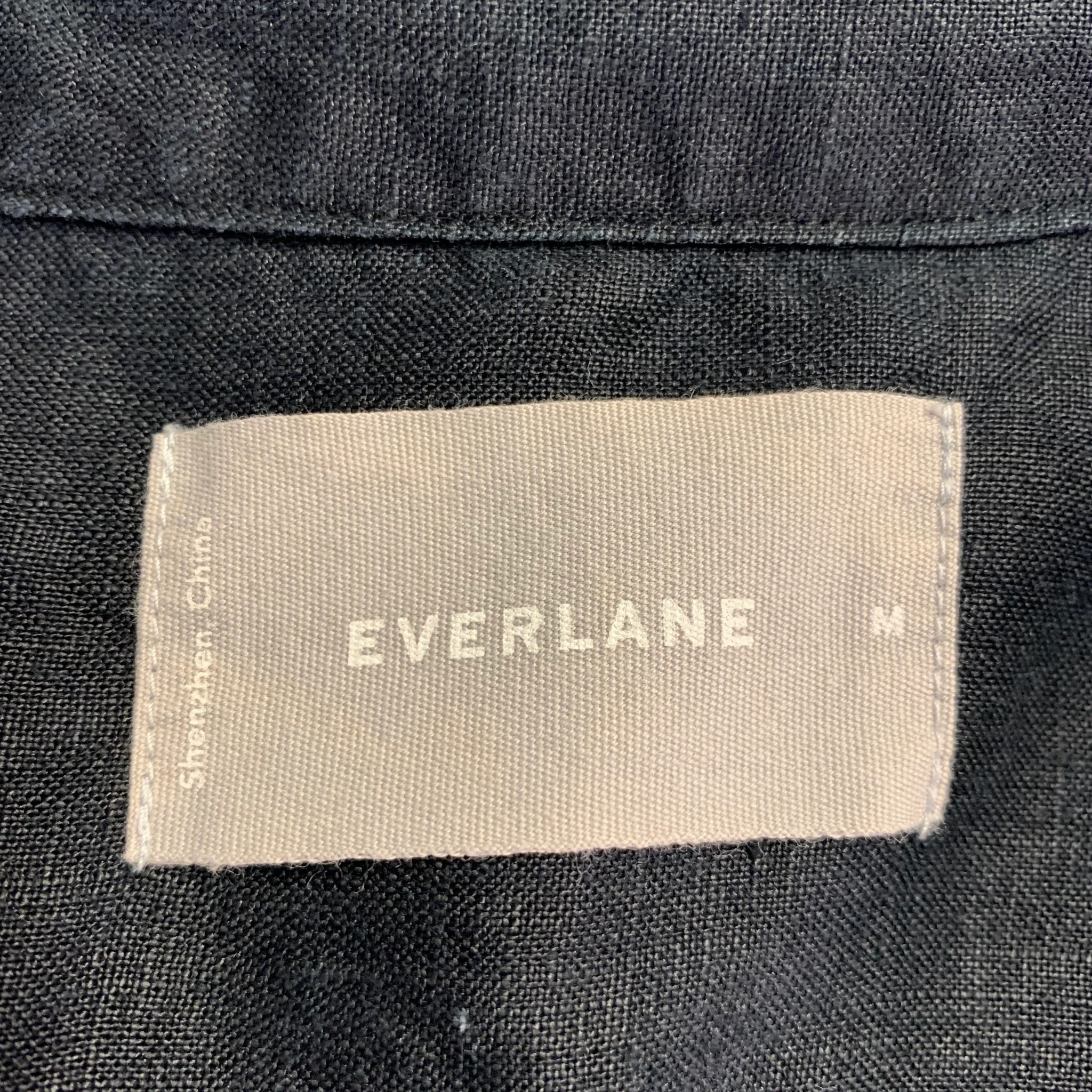 EVERLANE Size M Black Linen One pocket Short Sleeve Shirt - Image 4