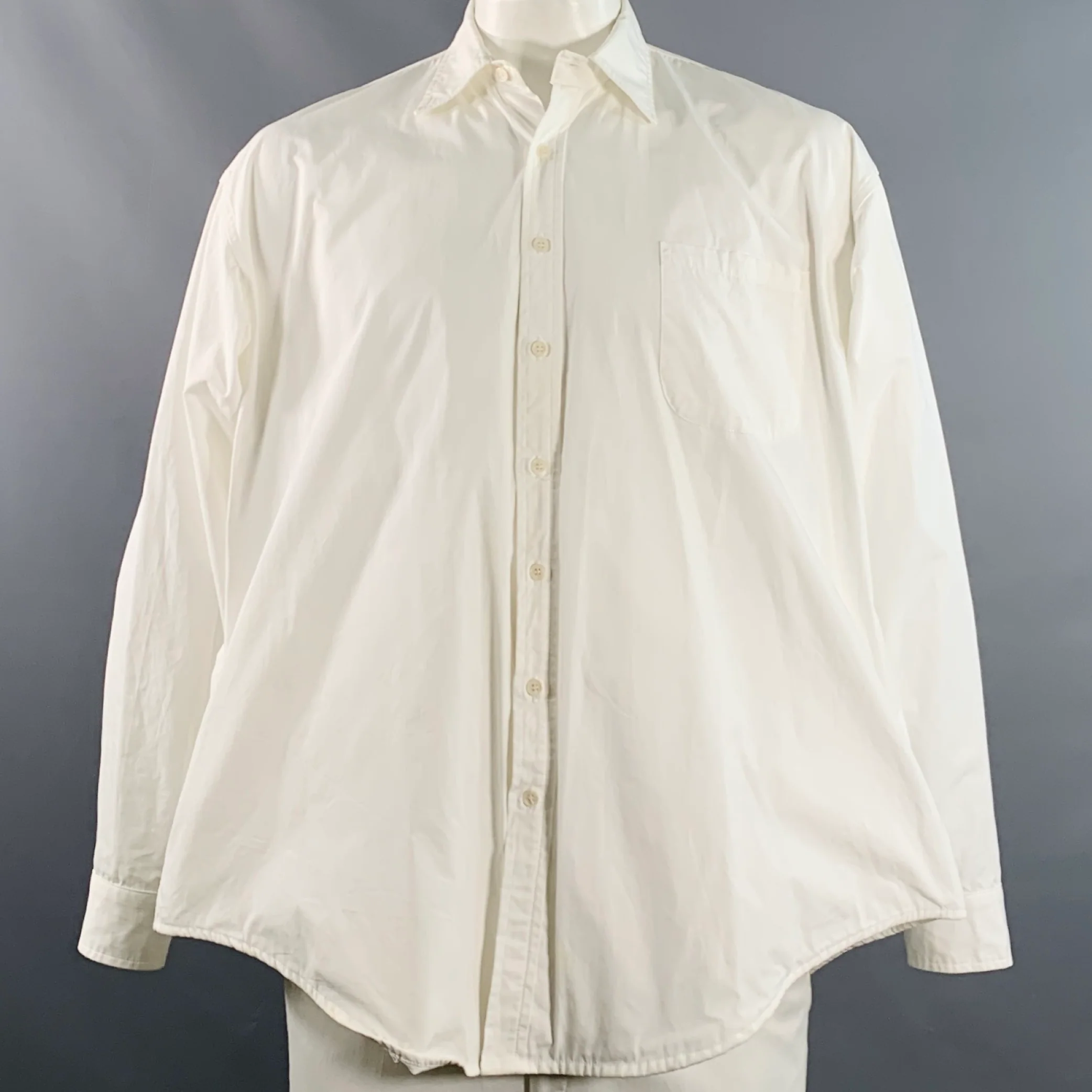 EVISTUB Size L White Cotton Oversized Long Sleeve Shirt