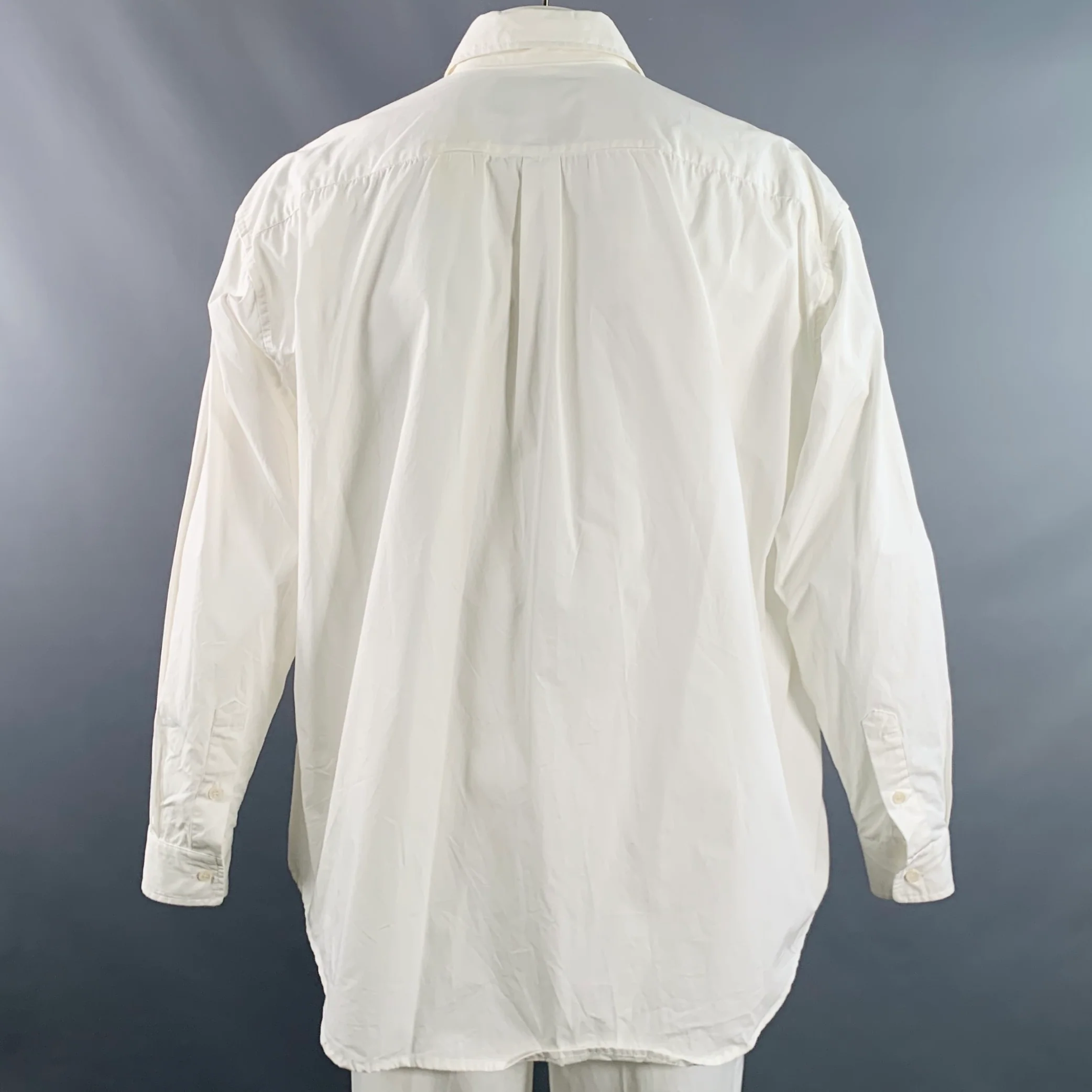 EVISTUB Size L White Cotton Oversized Long Sleeve Shirt - Image 3