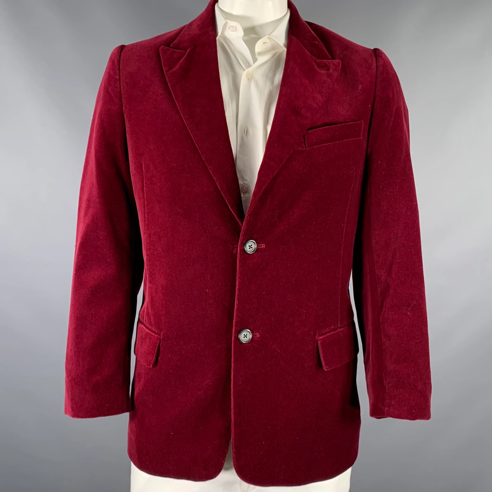 EZRA FITCH Chest Size L Burgundy Velvet Cotton Peak Lapel Sport Coat