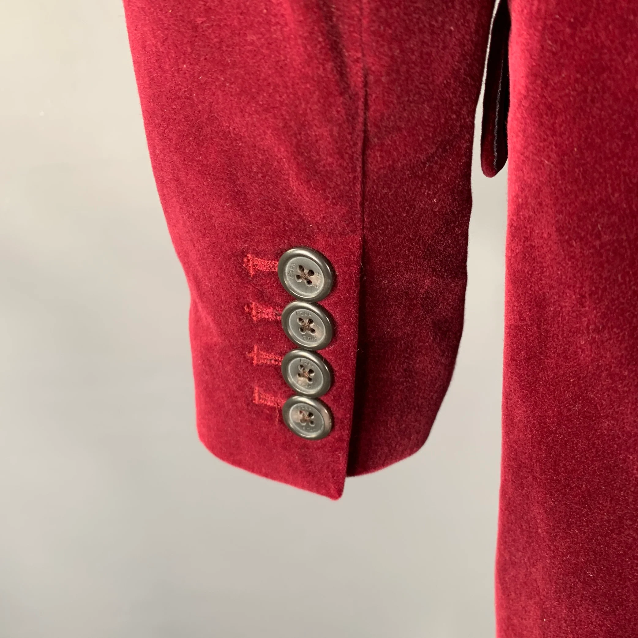 EZRA FITCH Chest Size L Burgundy Velvet Cotton Peak Lapel Sport Coat - Image 4