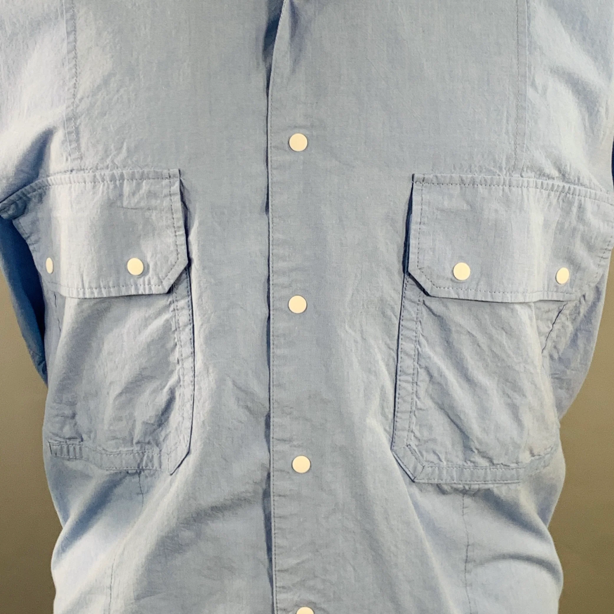F/CE Size S Blue Cotton Blend Two Pockets Snaps Oversized Short Sleeve Shirt - Image 2
