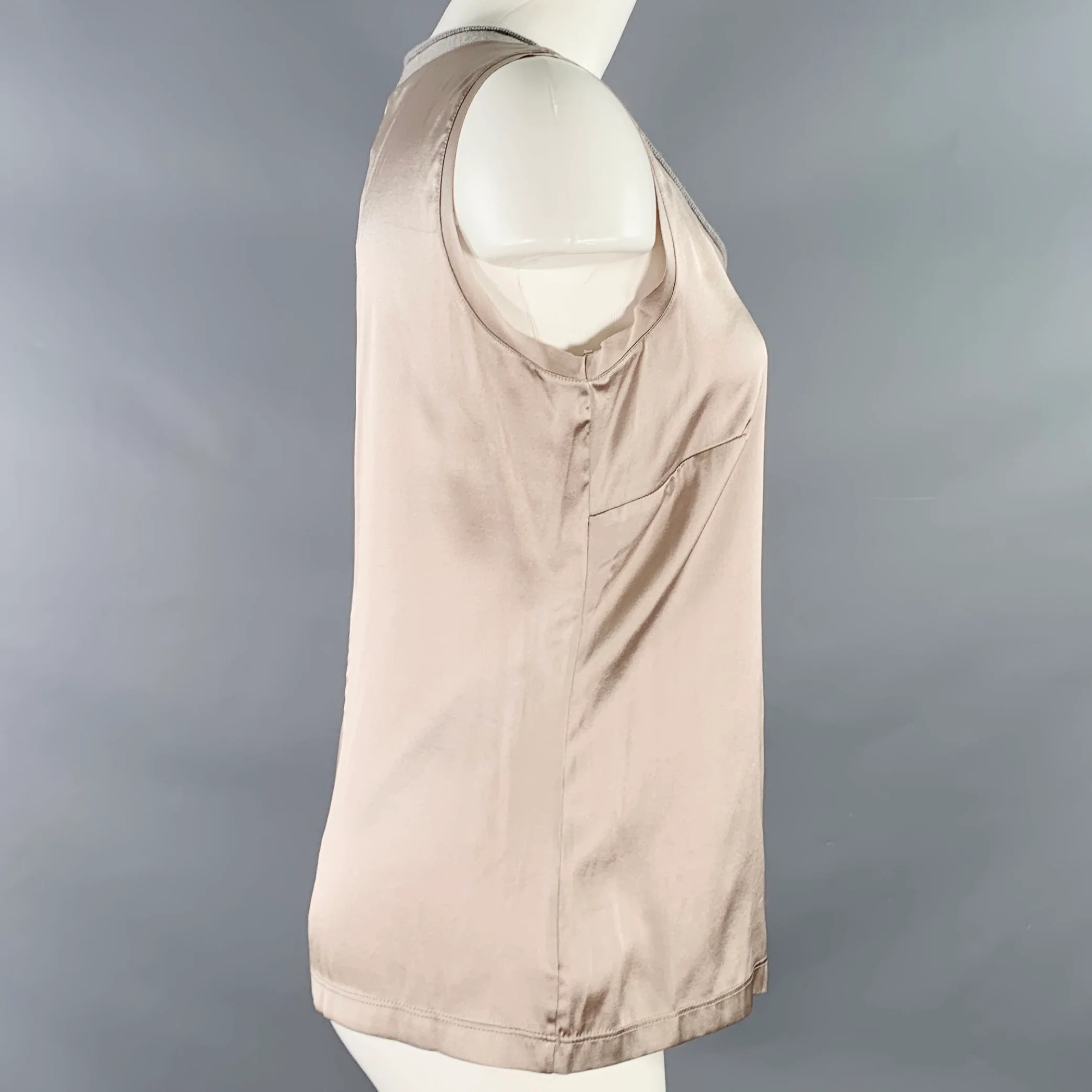 FABIANA FILIPPI Size S Grey Silk Blend Contrast Trim Tank Casual Top - Image 2