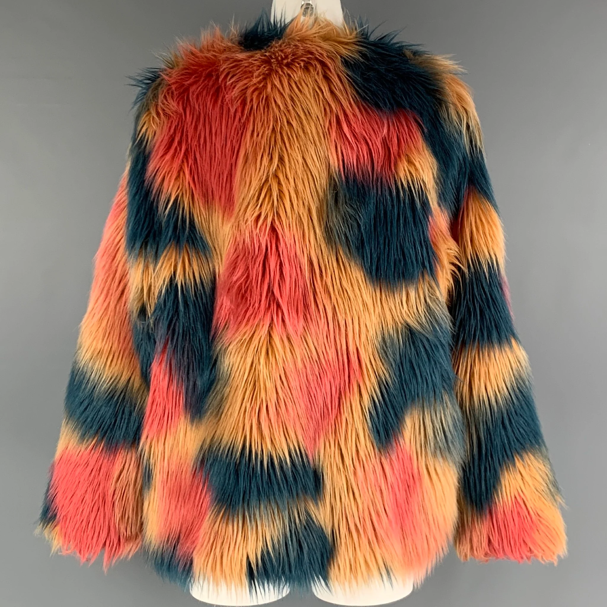 FABULOUS FURS Size XL Orange Blue Acrylic Coat - Image 3
