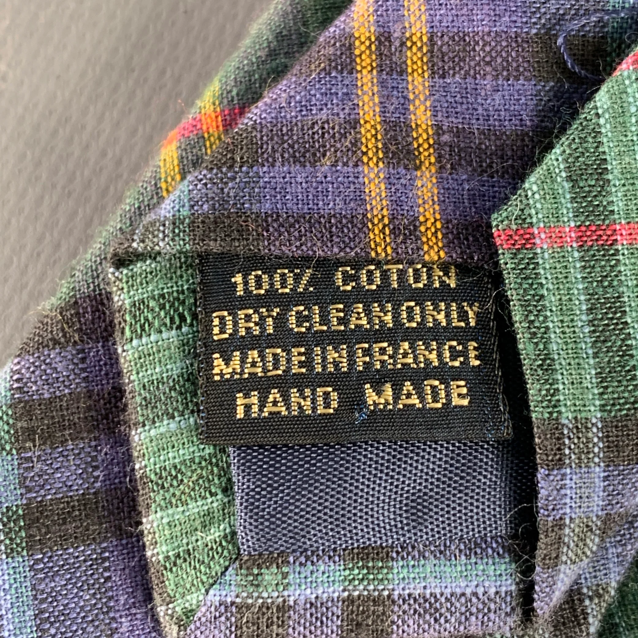 FACONNABLE Green Purple Plaid Cotton Tie - Image 4