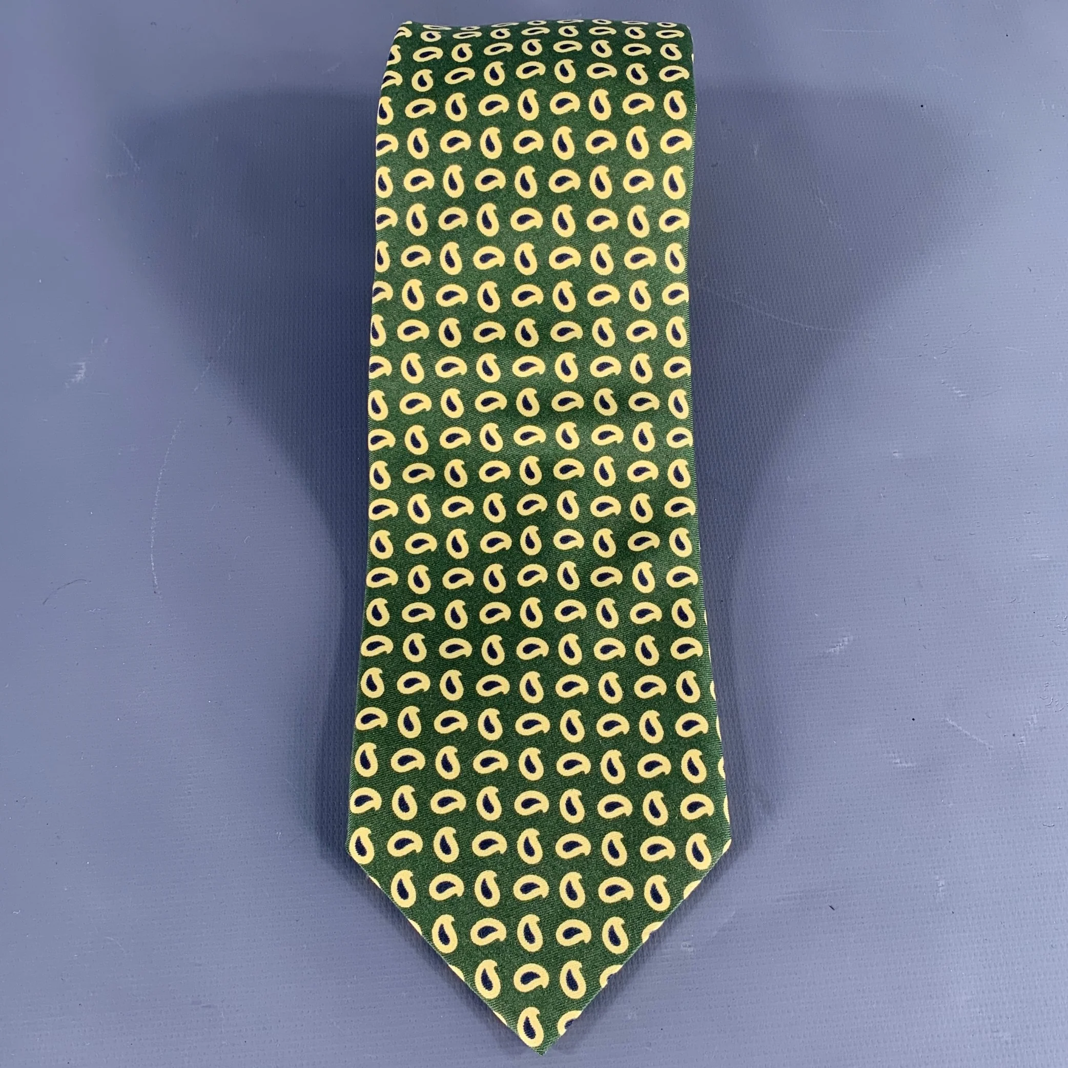 FACONNABLE Green Yellow Paisley Dots Silk Tie - Image 2