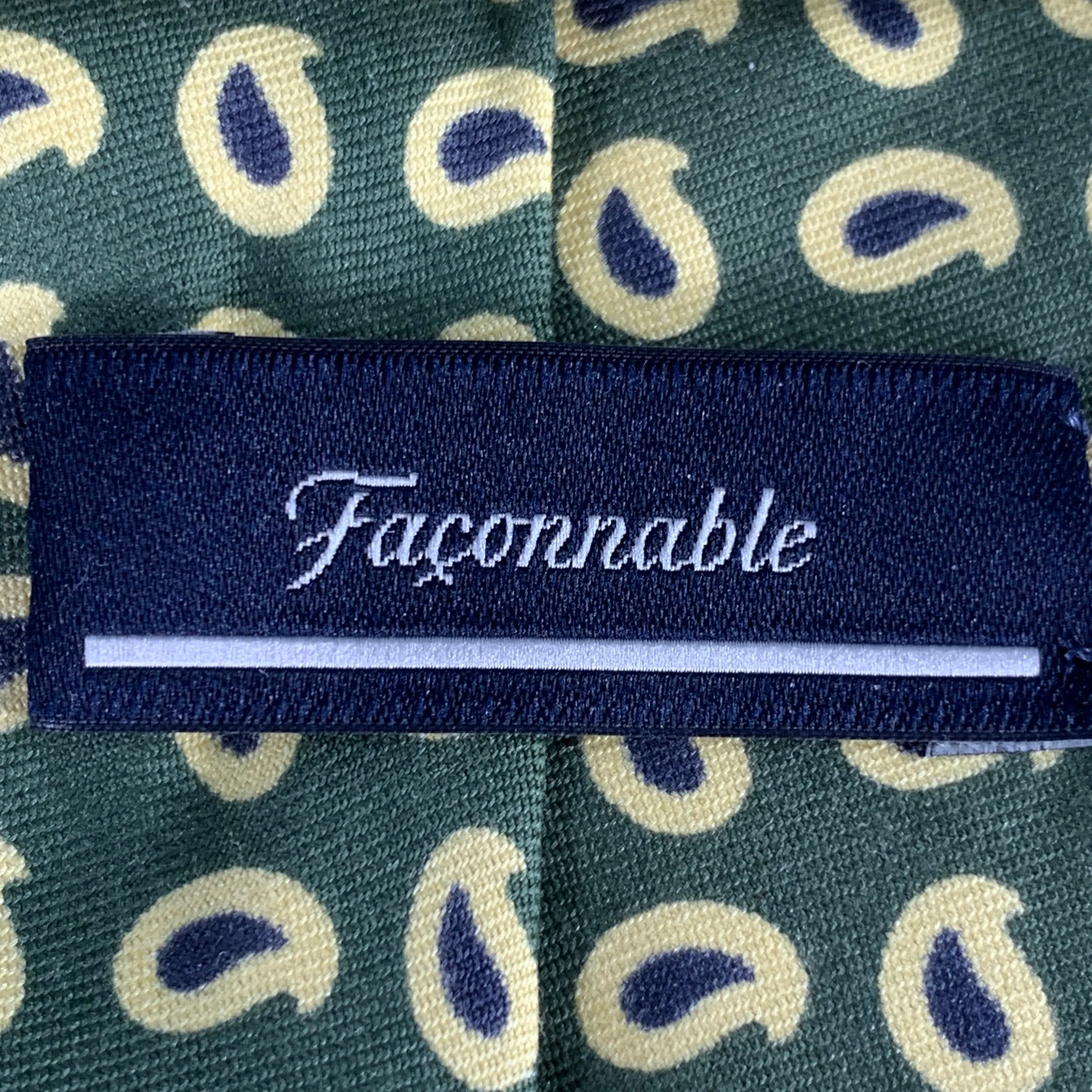 FACONNABLE Green Yellow Paisley Dots Silk Tie - Image 3