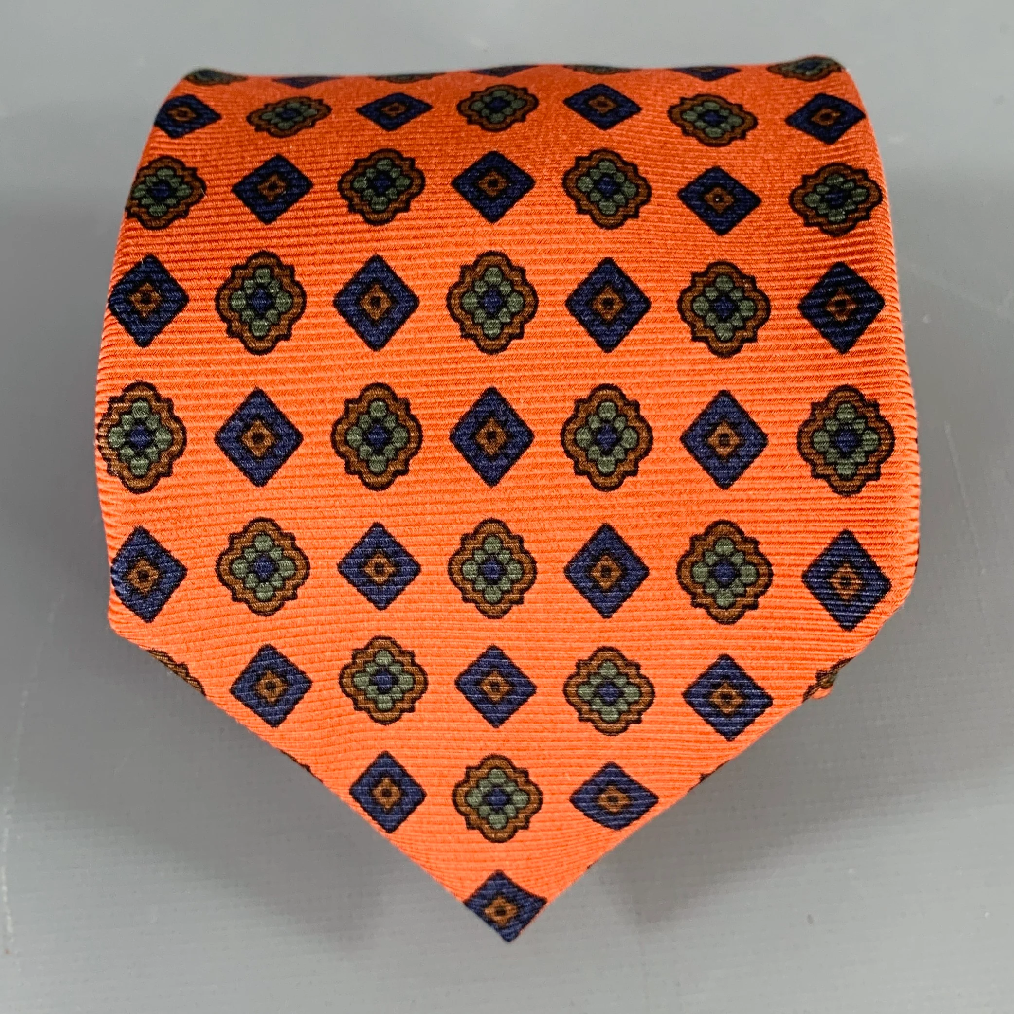 FACONNABLE Navy Brick Abstract Silk Tie