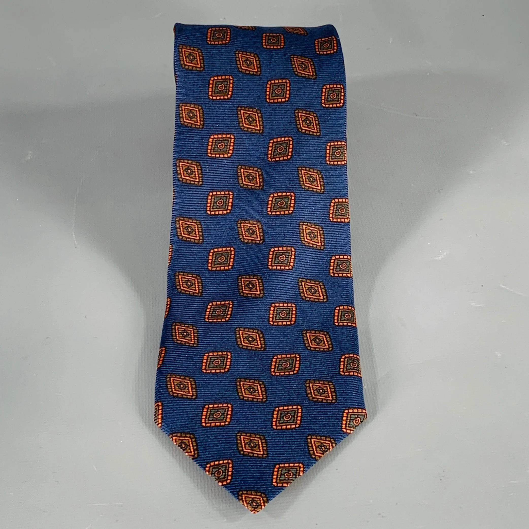 FACONNABLE Navy Orange Diamond Silk Tie - Image 3