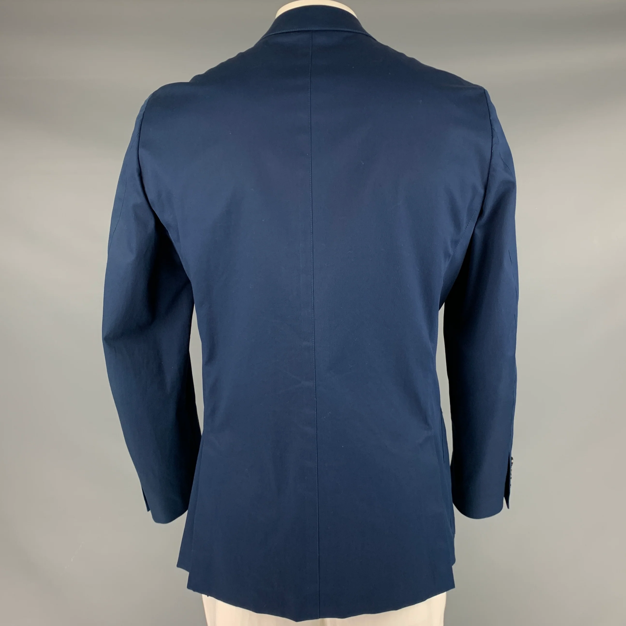 FACONNABLE Size L Navy Cotton Blend Single Breasted Notch Lapel Sport Coat - Image 3