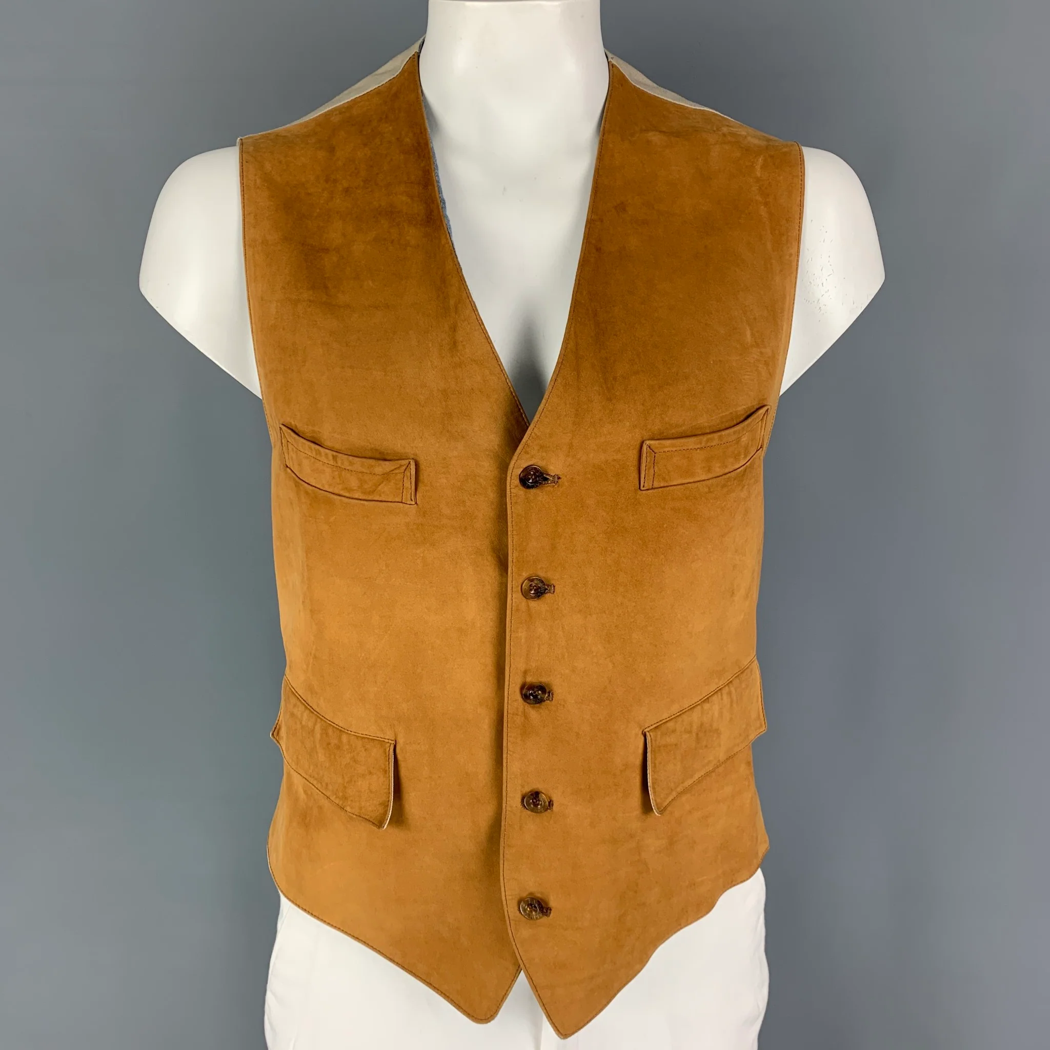FACONNABLE Size XL Brown Blue Cotton Vest