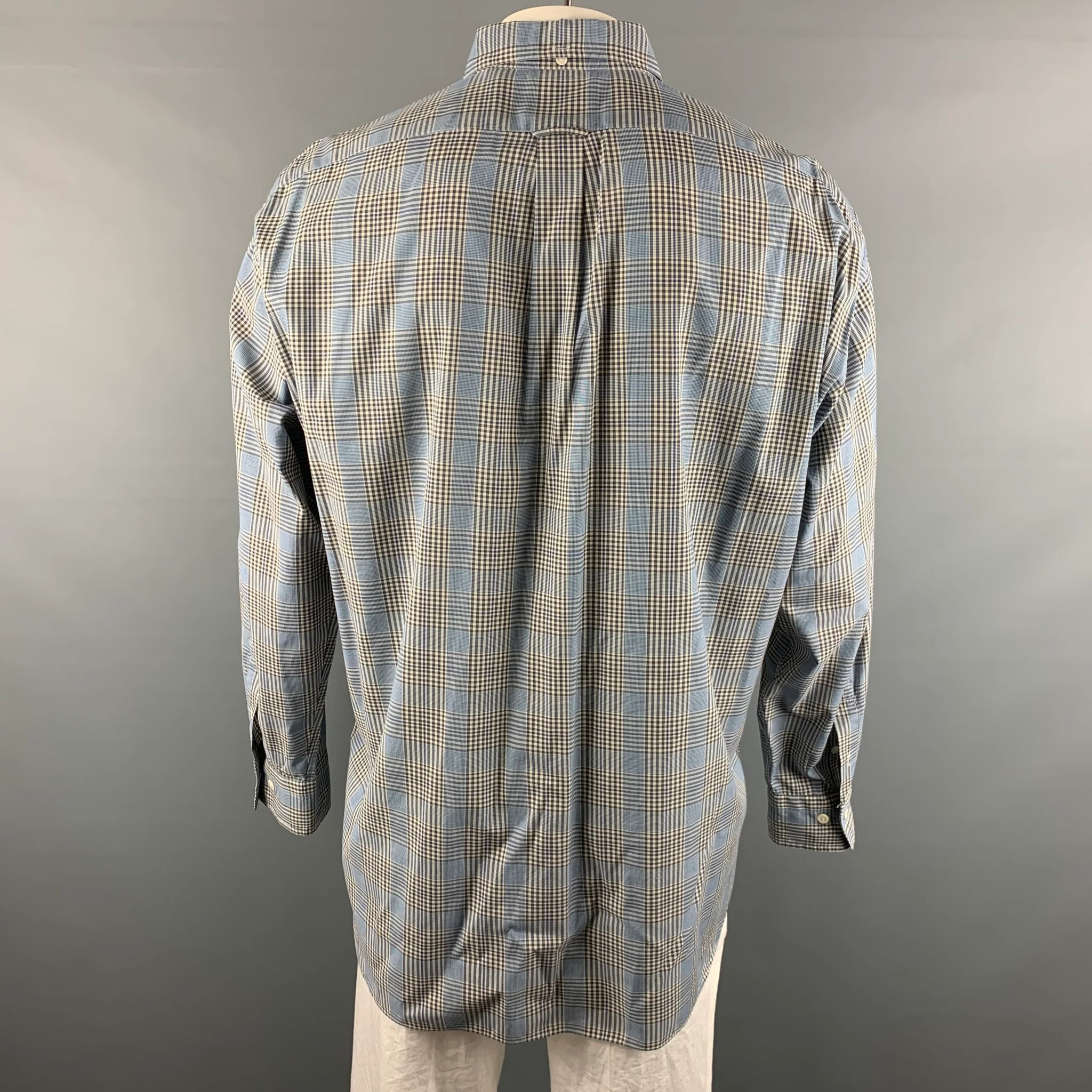FACONNABLE Size XXL Blue Grey Glenplaid One pocket Long Sleeve Shirt - Image 4