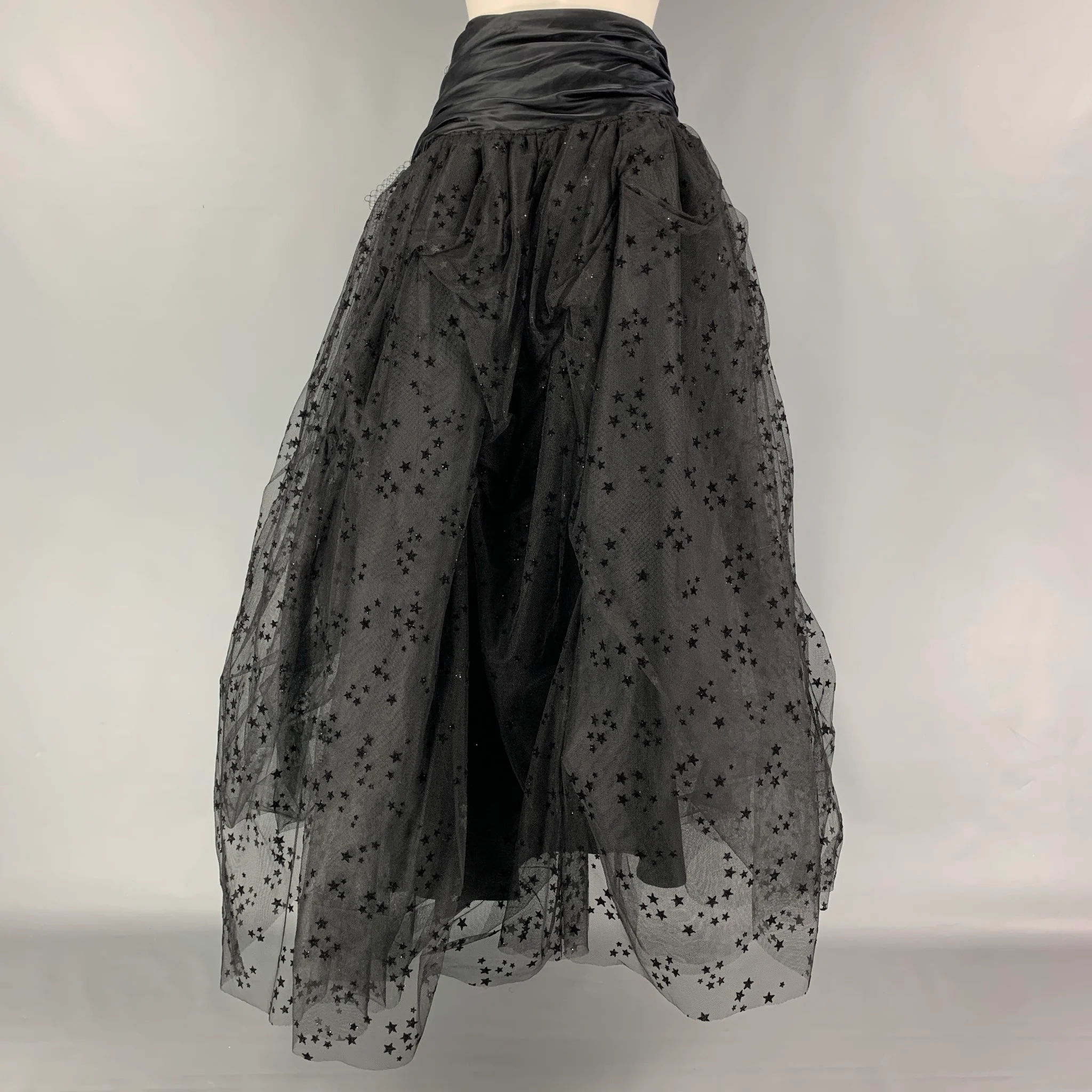 FAITH CONNEXION Size 6 Black Viscose Stars Long Skirt - Image 4