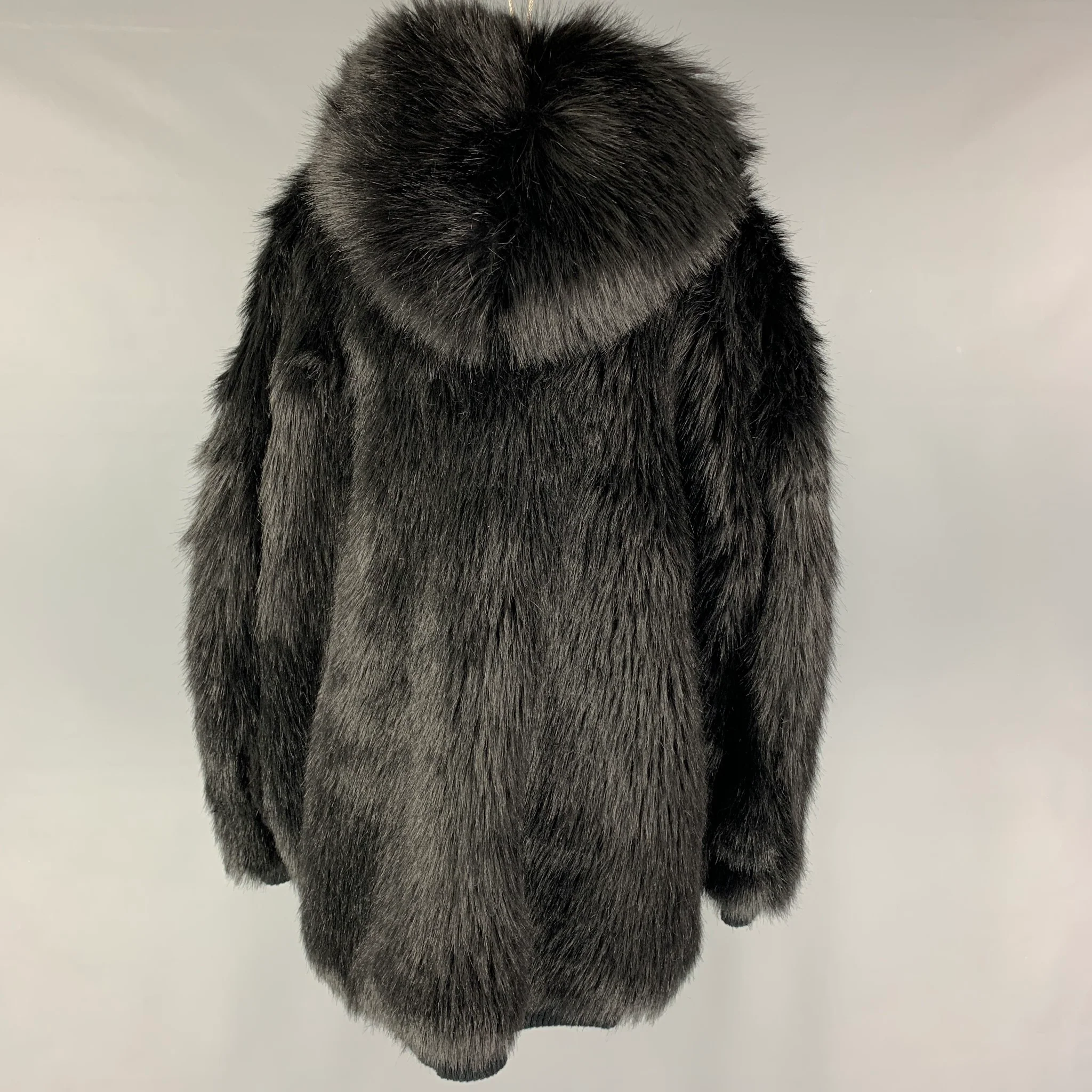 FAITH CONNEXION Size M Black Acrylic Blend Textured Faux Fur Reversible Coat - Image 4