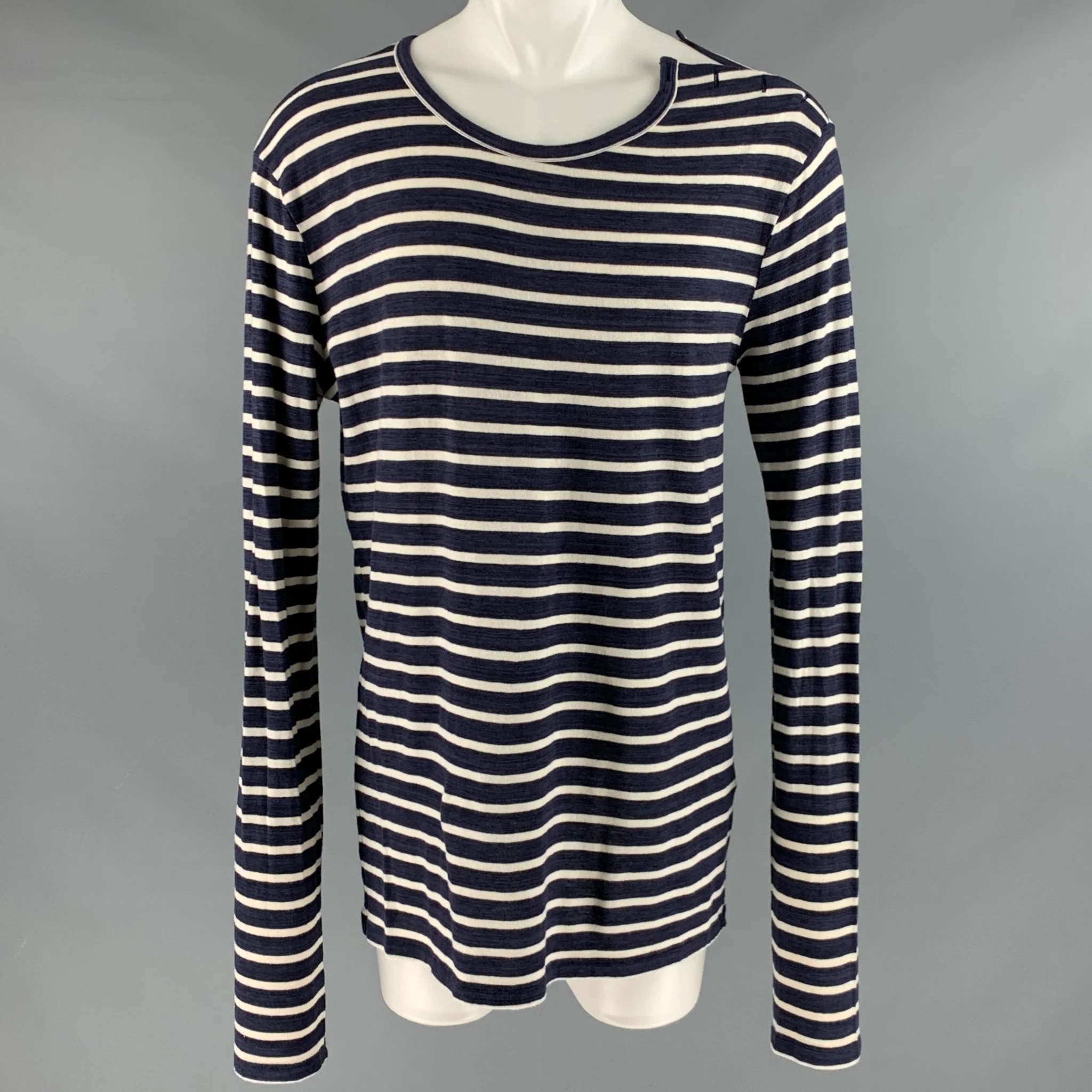 FAITH CONNEXION Size M Navy White Stripe Cotton Long Sleeve T-shirt