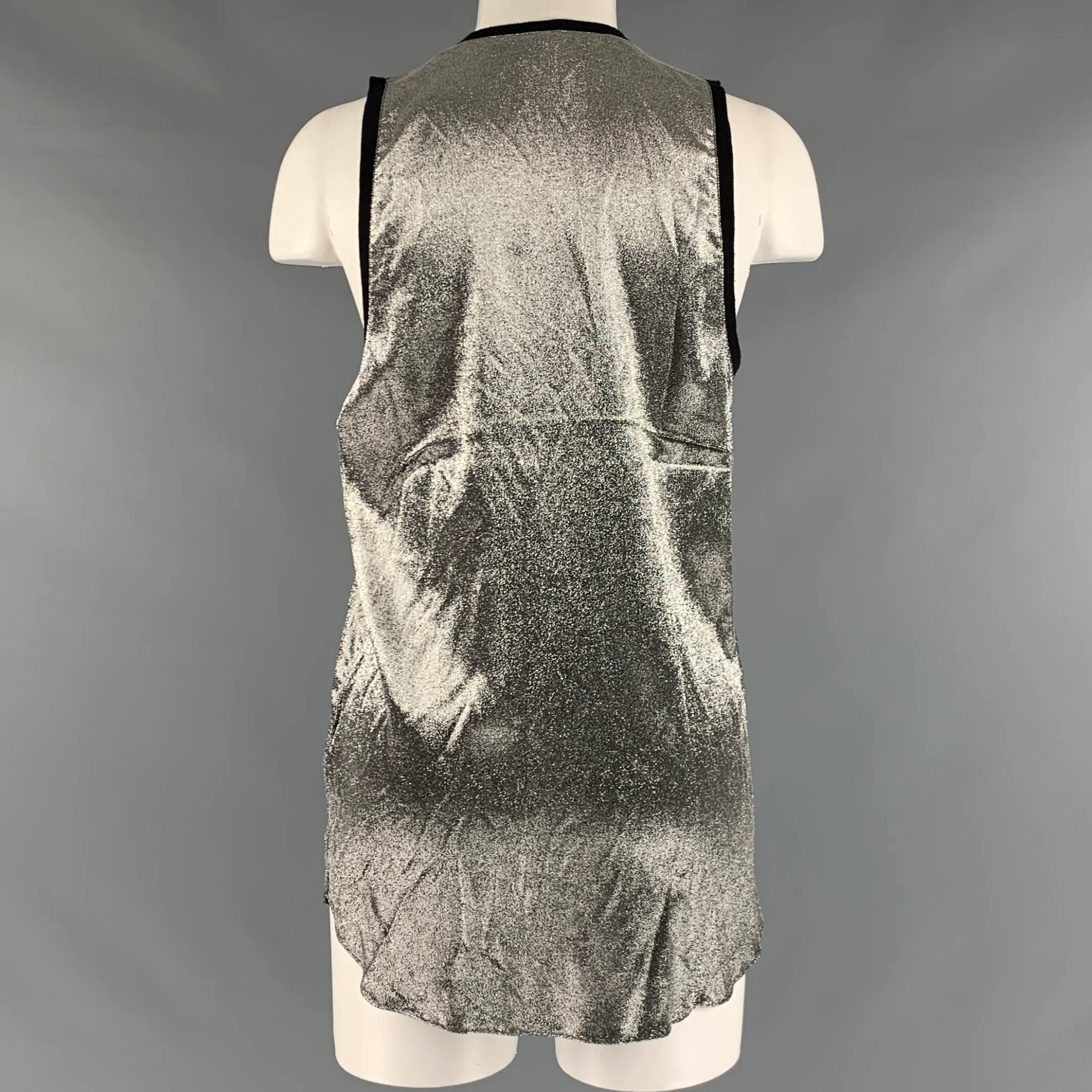 FAITH CONNEXION Size S Silver Metallic Silk Blend Tank Top - Image 3