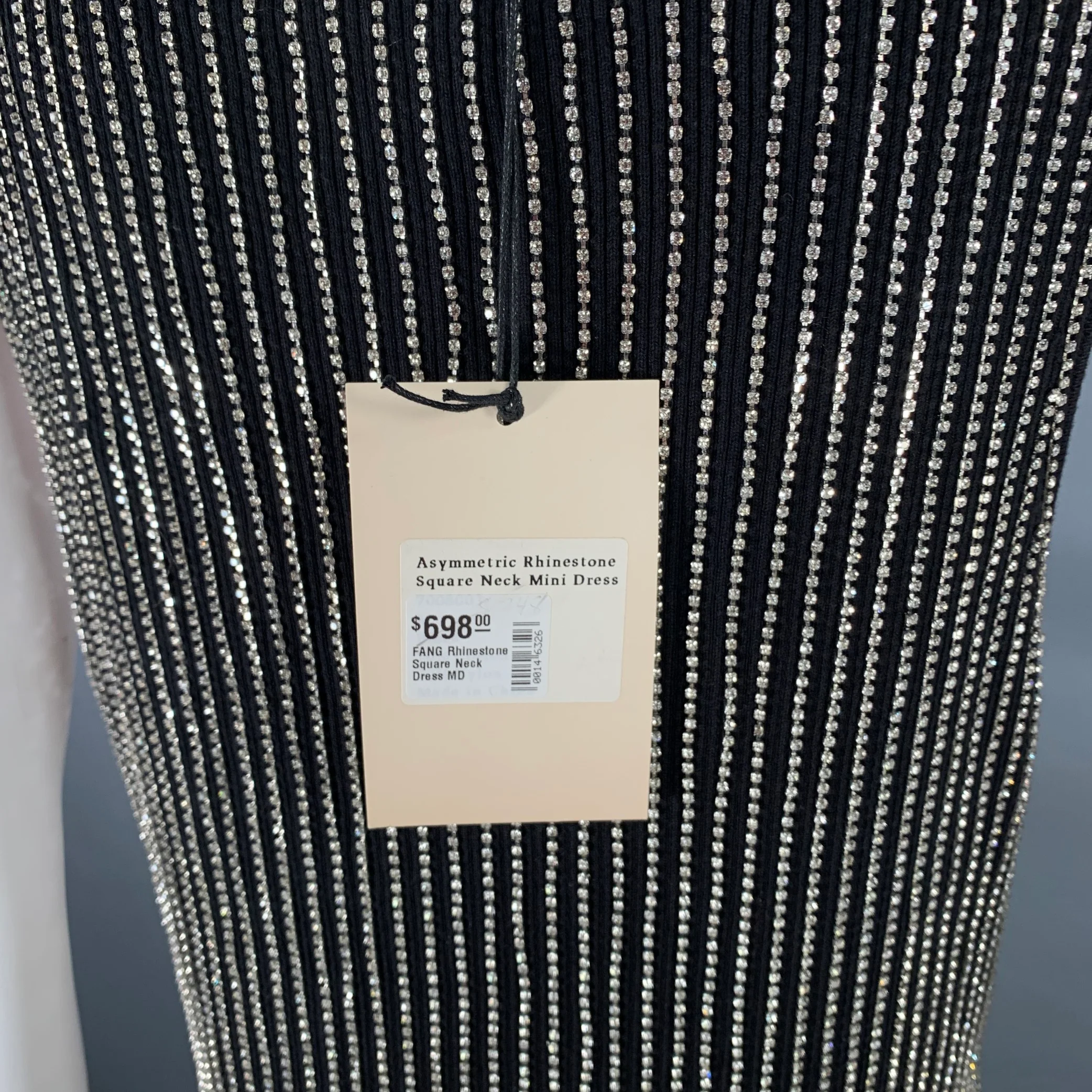 FANG Size M Asymmetrical Rhinestone Black Silver Cotton Blend Sleeveless Square Neck Cocktail Dress - Image 5