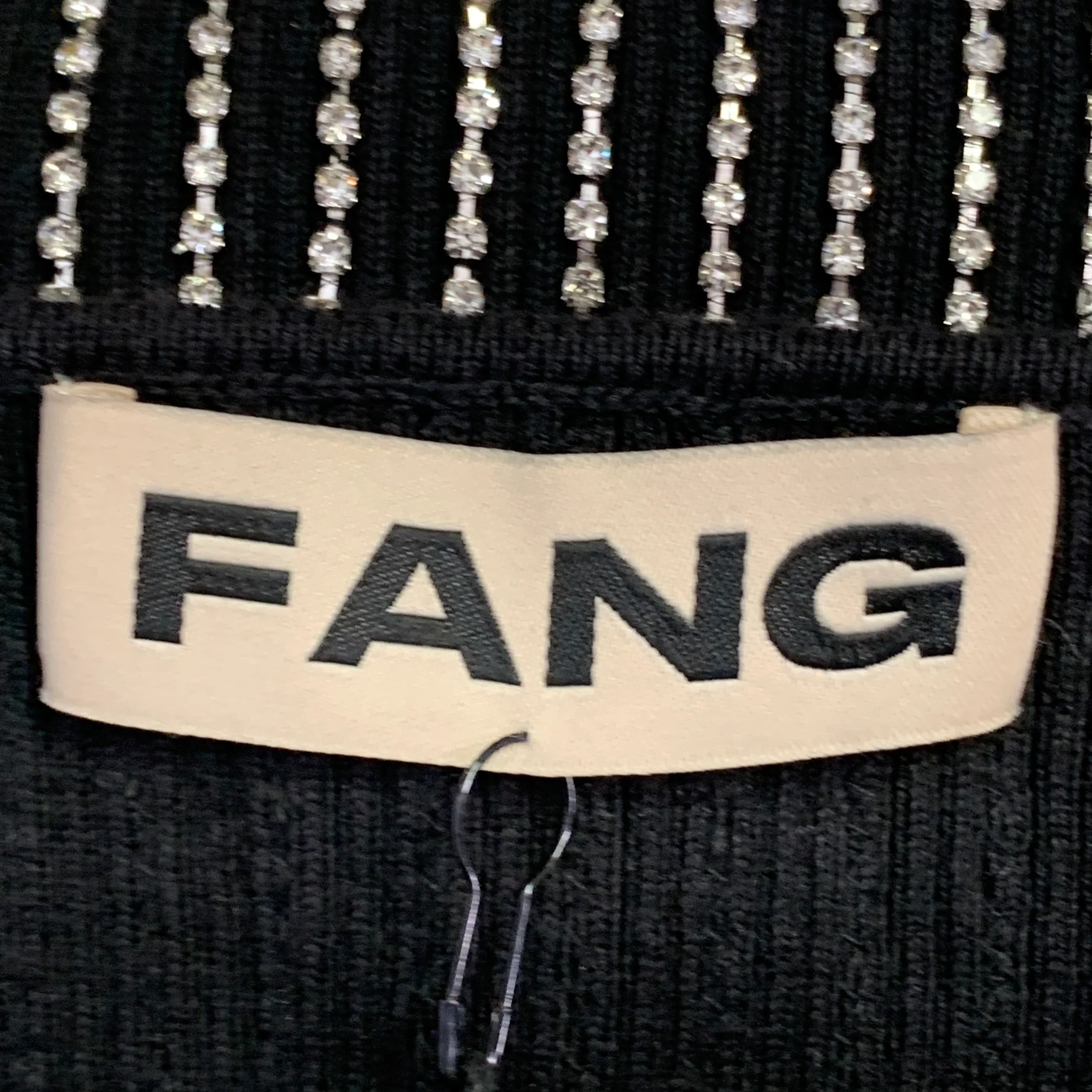 FANG Size M Asymmetrical Rhinestone Black Silver Cotton Blend Sleeveless Square Neck Cocktail Dress - Image 6