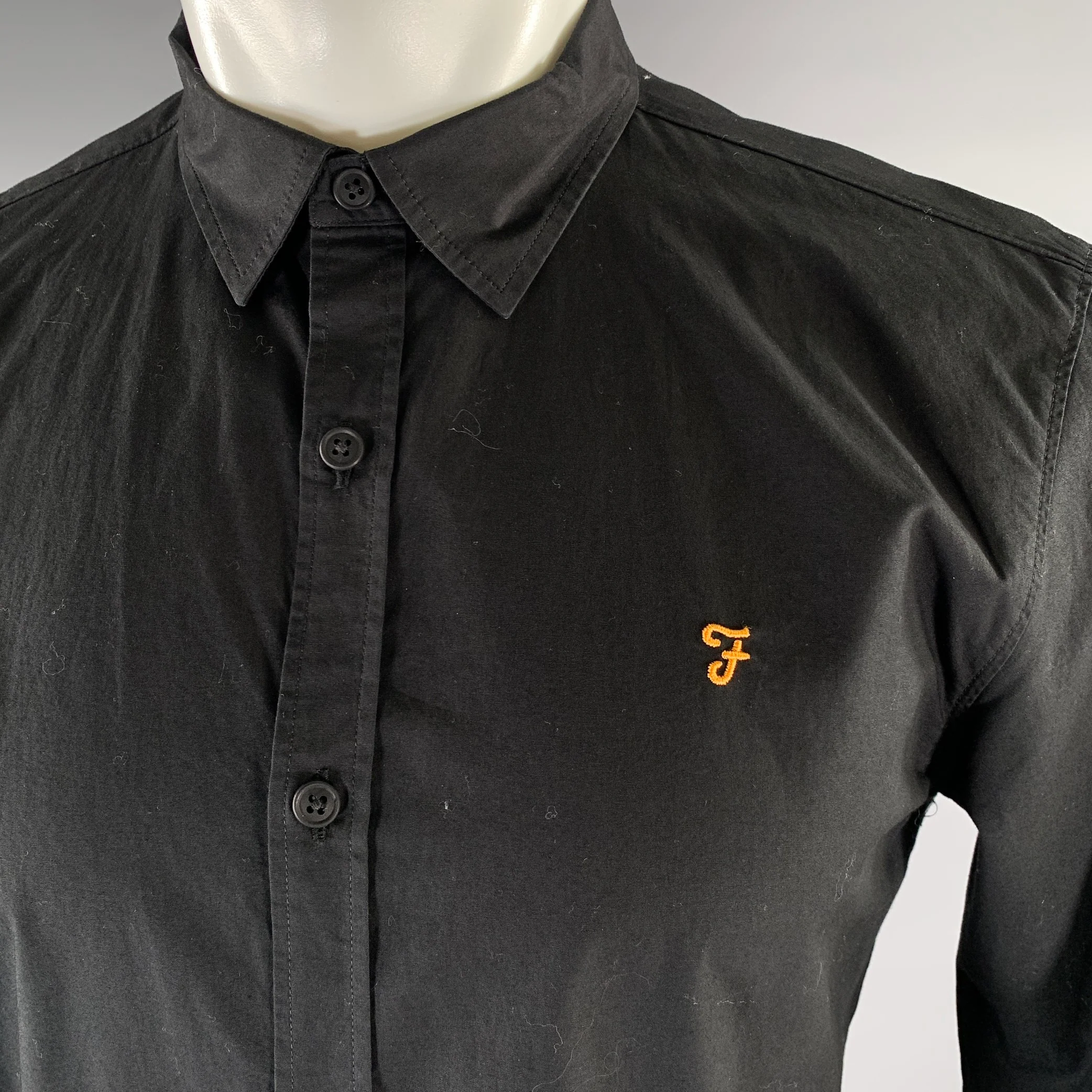 FARAH Size M Black Gold Cotton Button Up Long Sleeve Shirt - Image 2