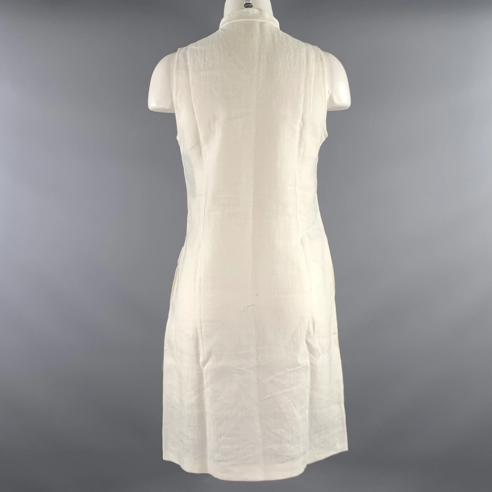 FARELLA Size M White Linen Tuxedo Dress - Image 4