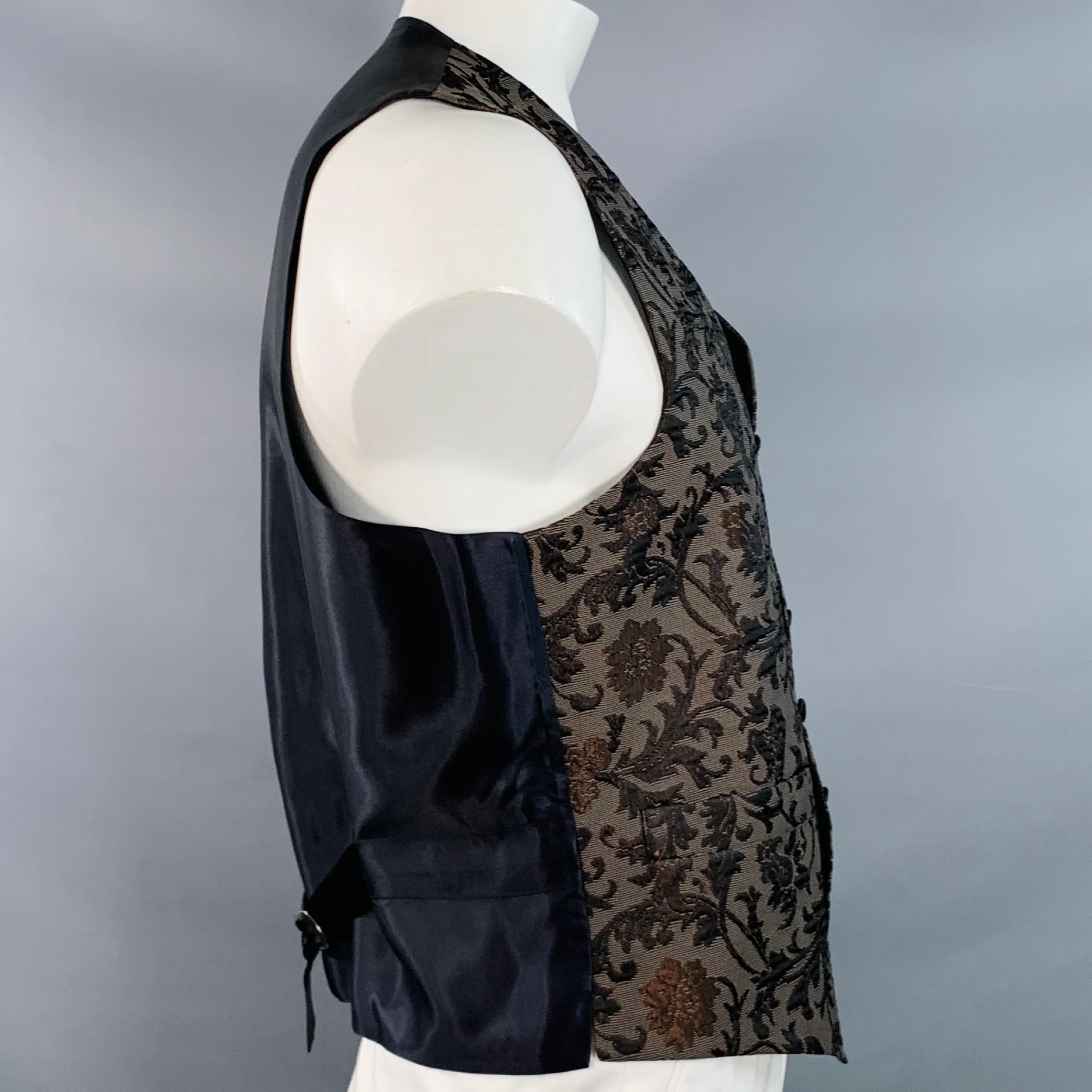 FAVOURBROOK Size 44 Brown Black Brocade Jacquard Rayon Blend Formal Vest - Image 2