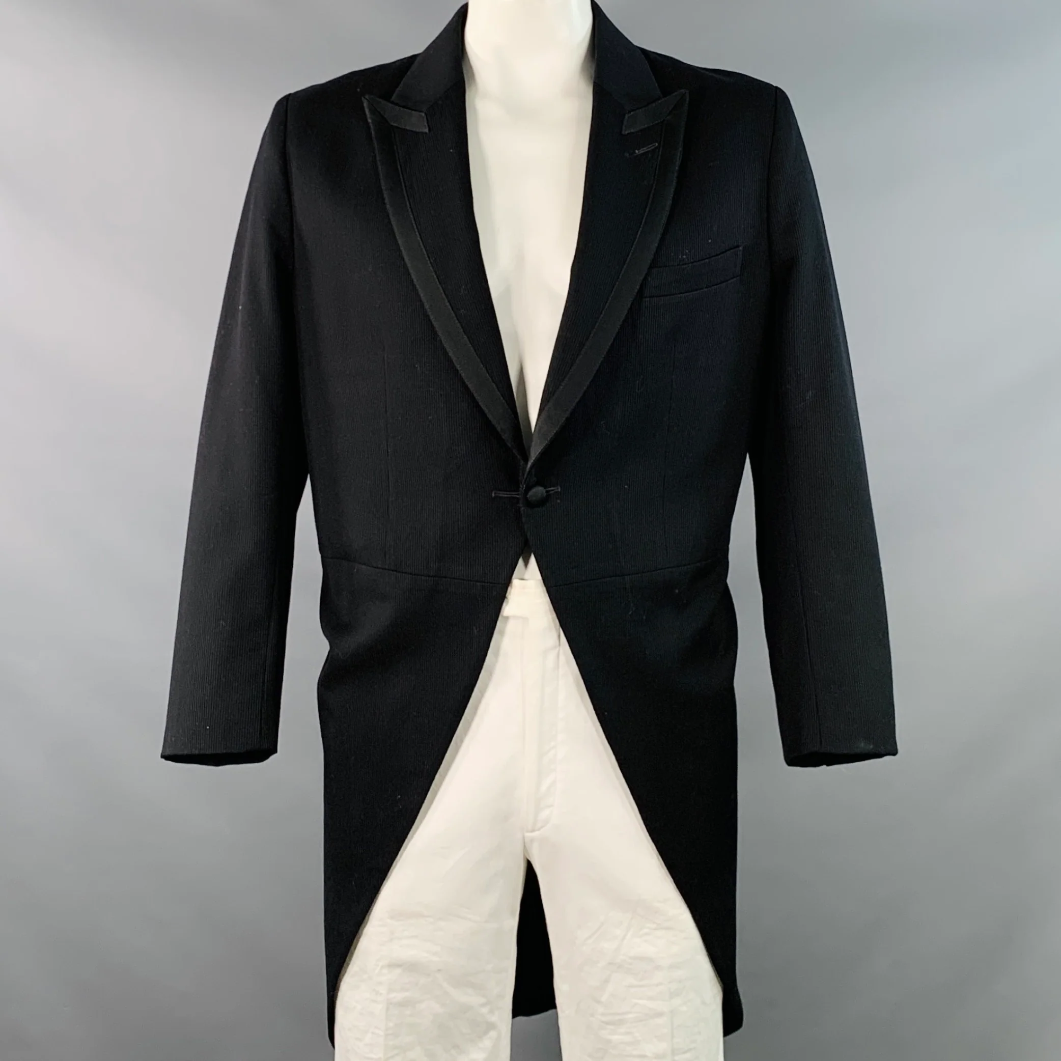 FAVOURBROOK Size 46 Black Wool Peak Lapel Morning Coat