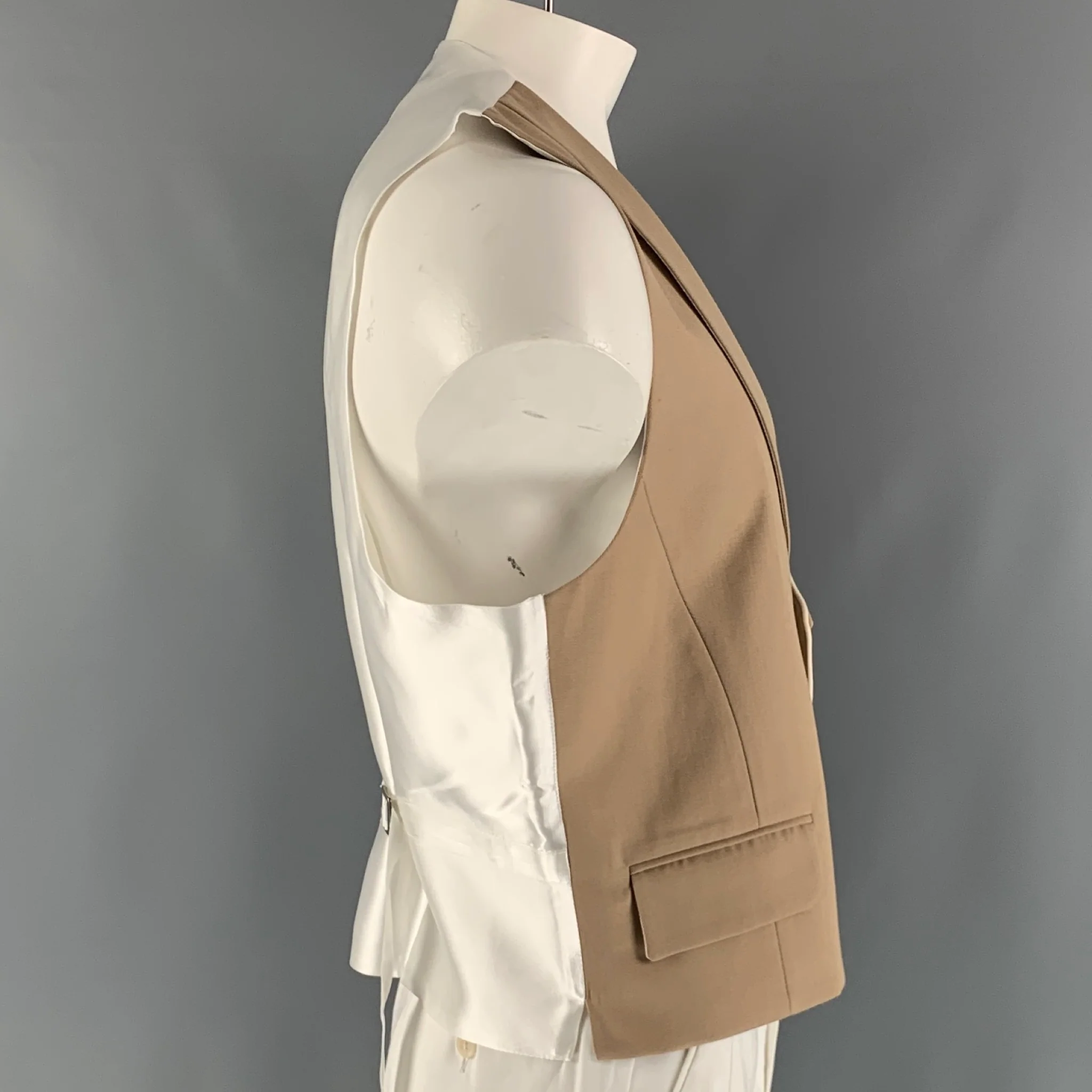 FAVOURBROOK Size 48 Khaki White Solid Wool Double Breasted Vest - Image 2