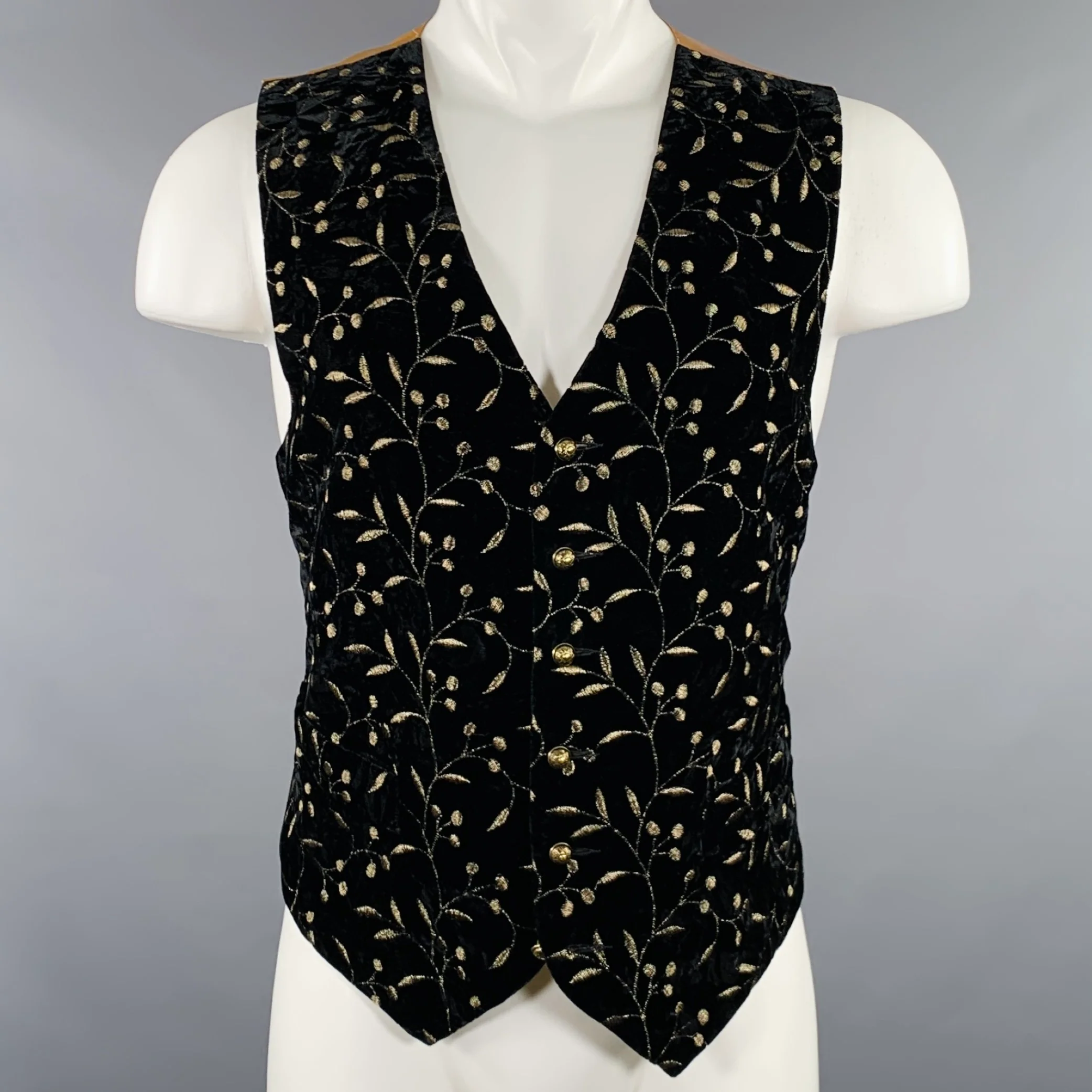 FAVOURBROOK Size M Black Copper Embroidery Rayon Cotton Vest