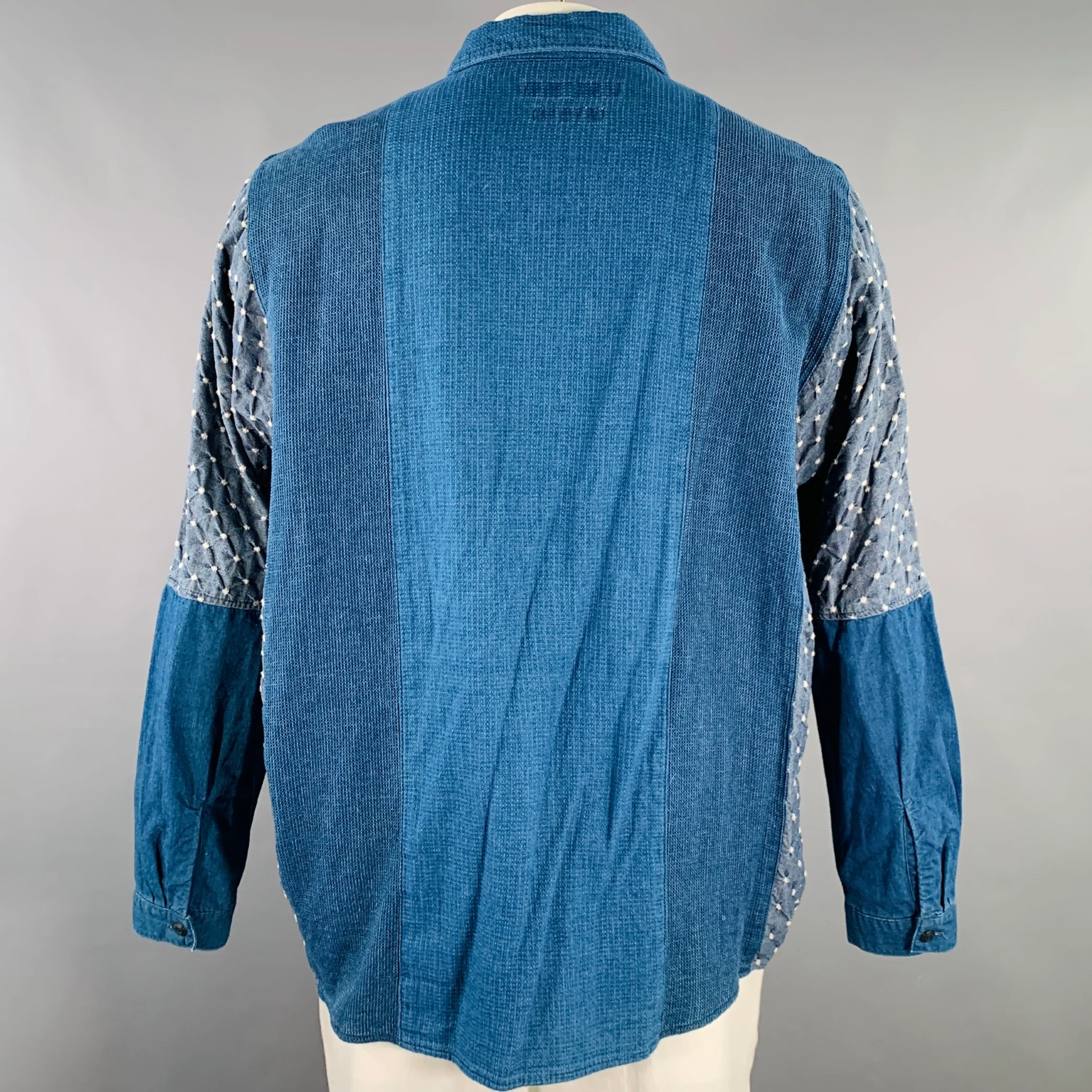 FDMTL Size XL Indigo Mixed Fabrics Cotton Patch Pockets Long Sleeve Shirt - Image 3