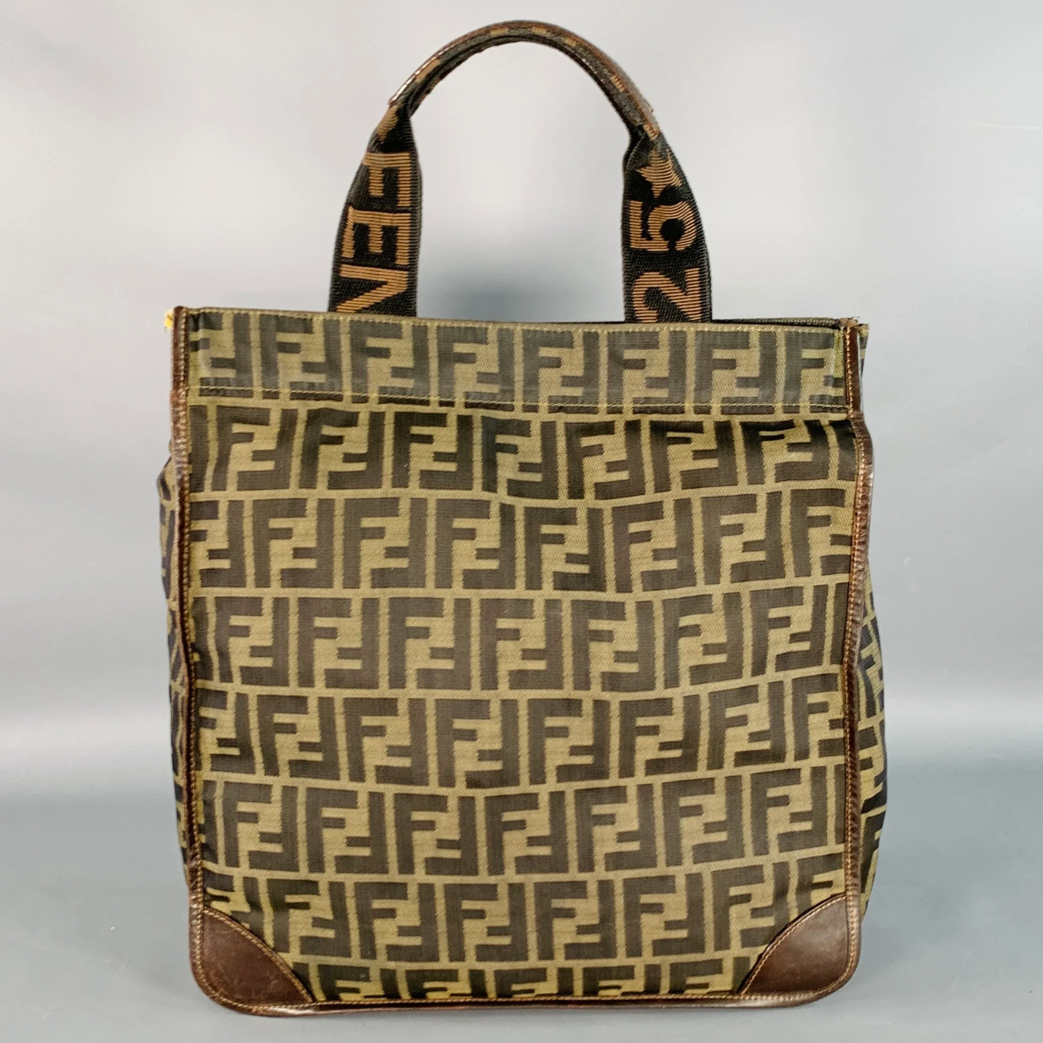 FENDI Brown Beige Monogram Nylon Foldable Tote Handbag - Image 4
