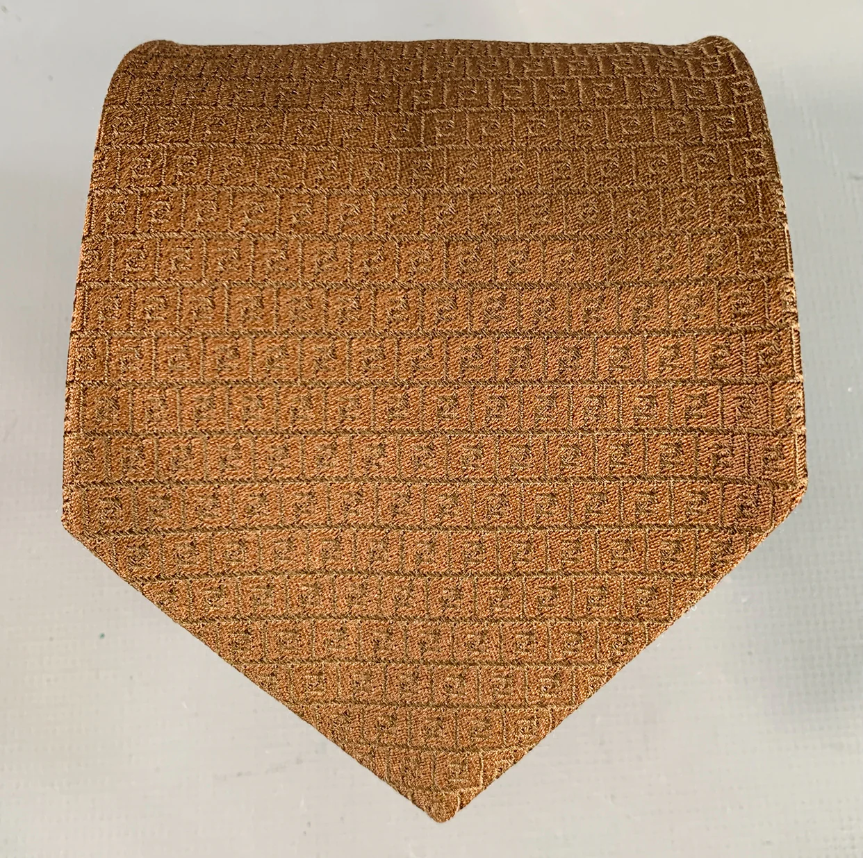 FENDI Brown Black Logo Jacquard Silk Tie