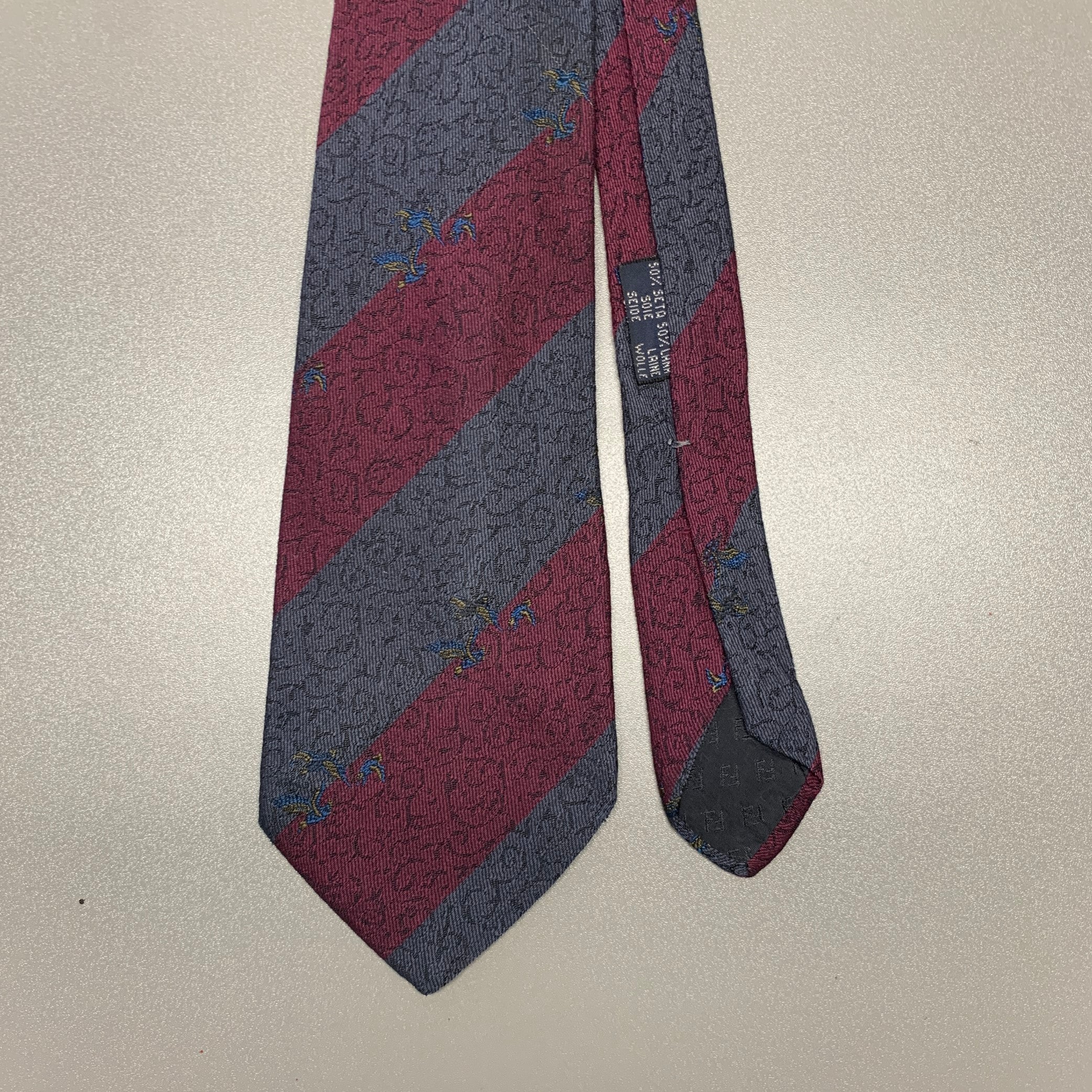 FENDI Burgundy Grey Diagonal Stripe Silk Tie