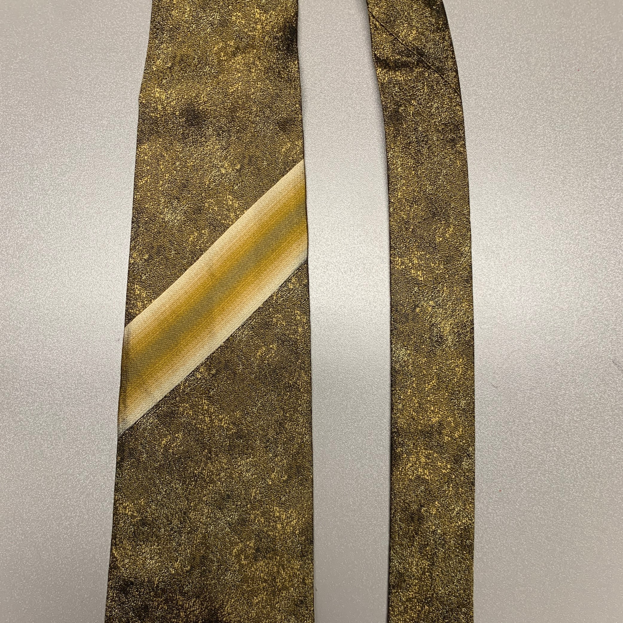 FENDI Gold Khaki Stripe Silk Tie - Image 3
