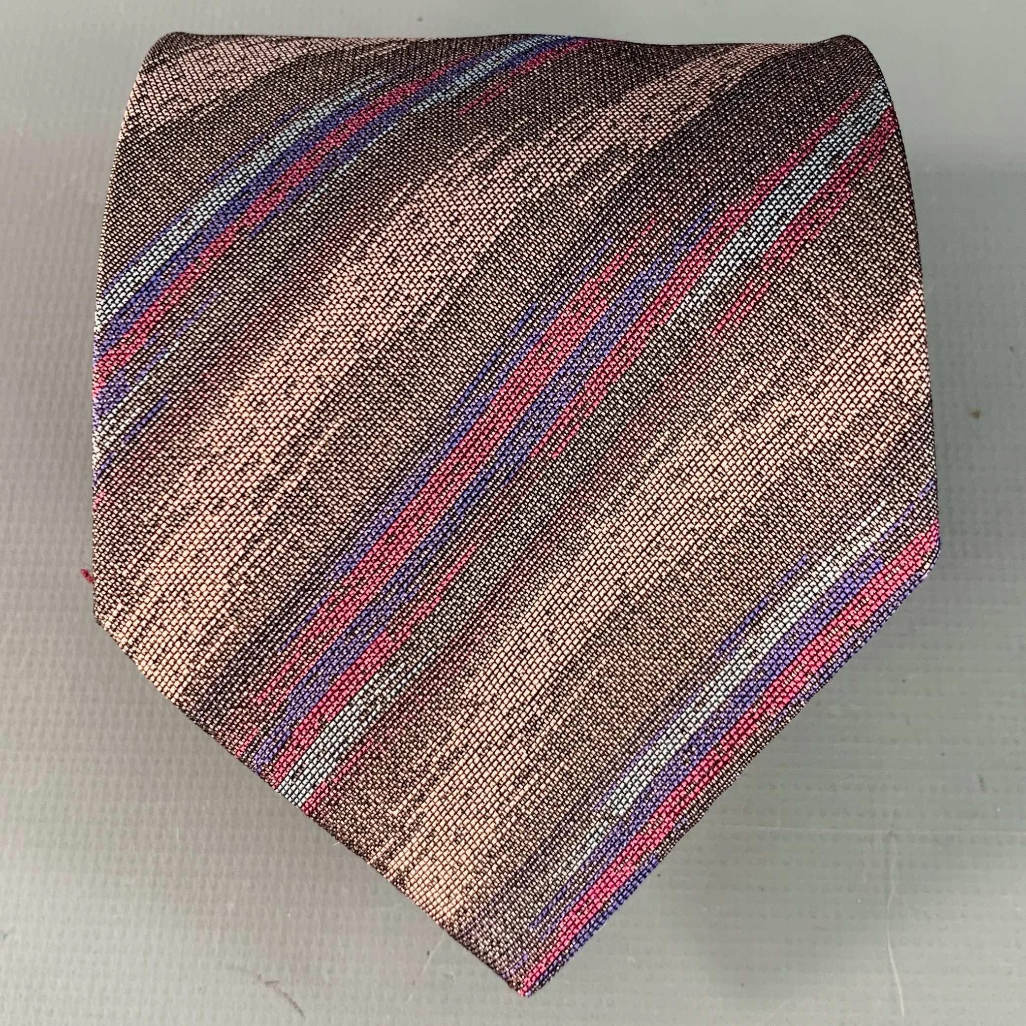 FENDI One Size Purple Taupe Diagonal Stripe Silk Tie