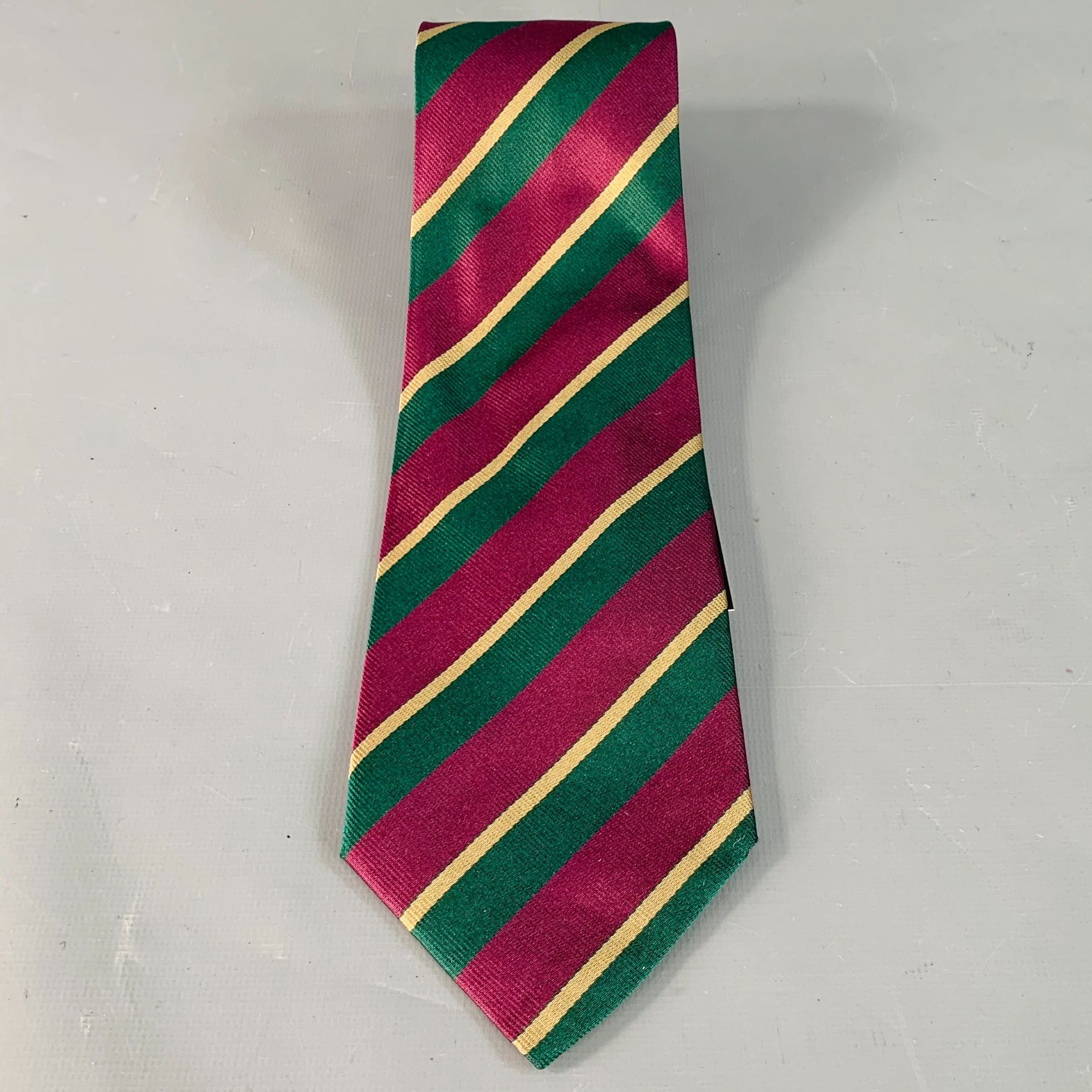 FENDI Purple Green Diagonal Stripe Silk Tie - Image 2