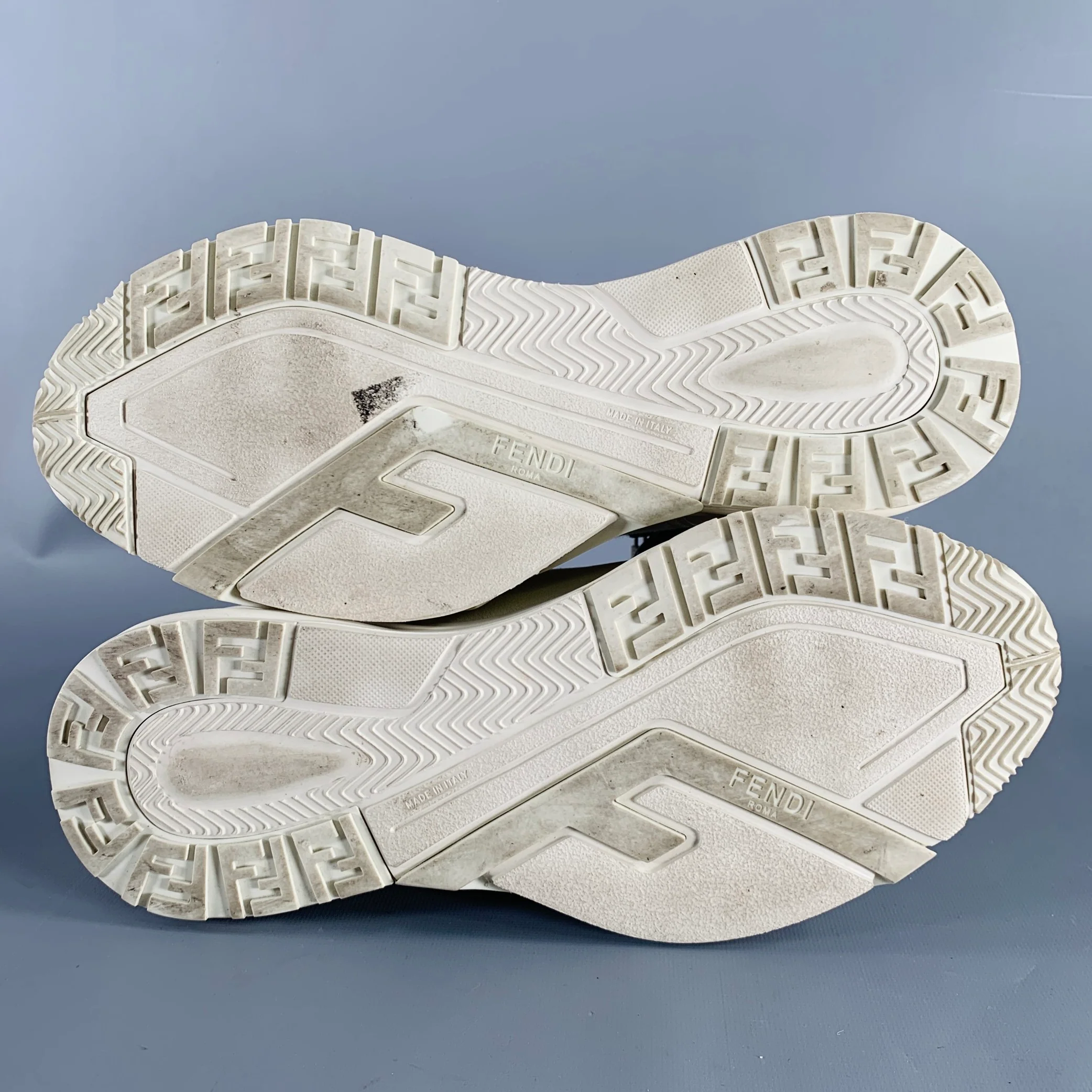 FENDI Size 11 White Off-White Leather Lace Up Zipper Flow Sneakers - Image 6