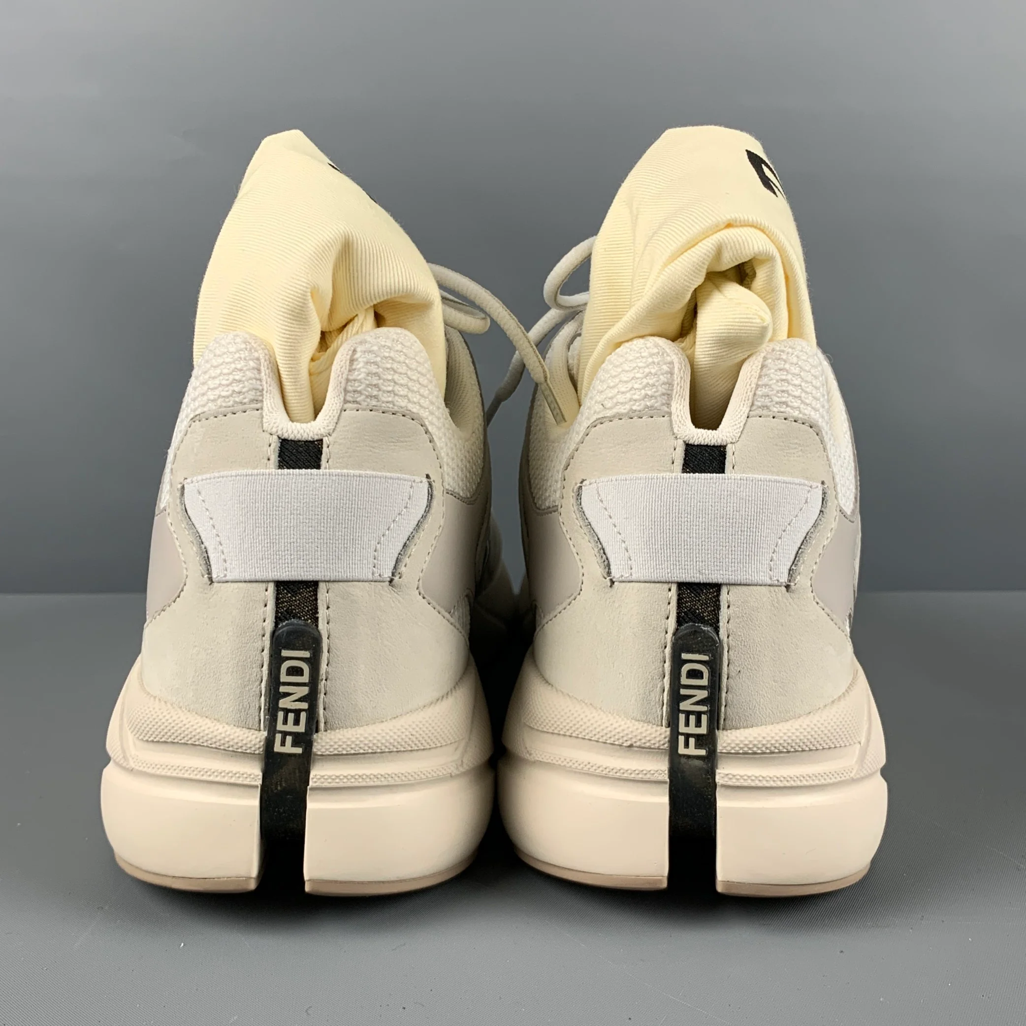 FENDI Size 12 Grey White Mixed Materials Lace Up Sneakers - Image 4