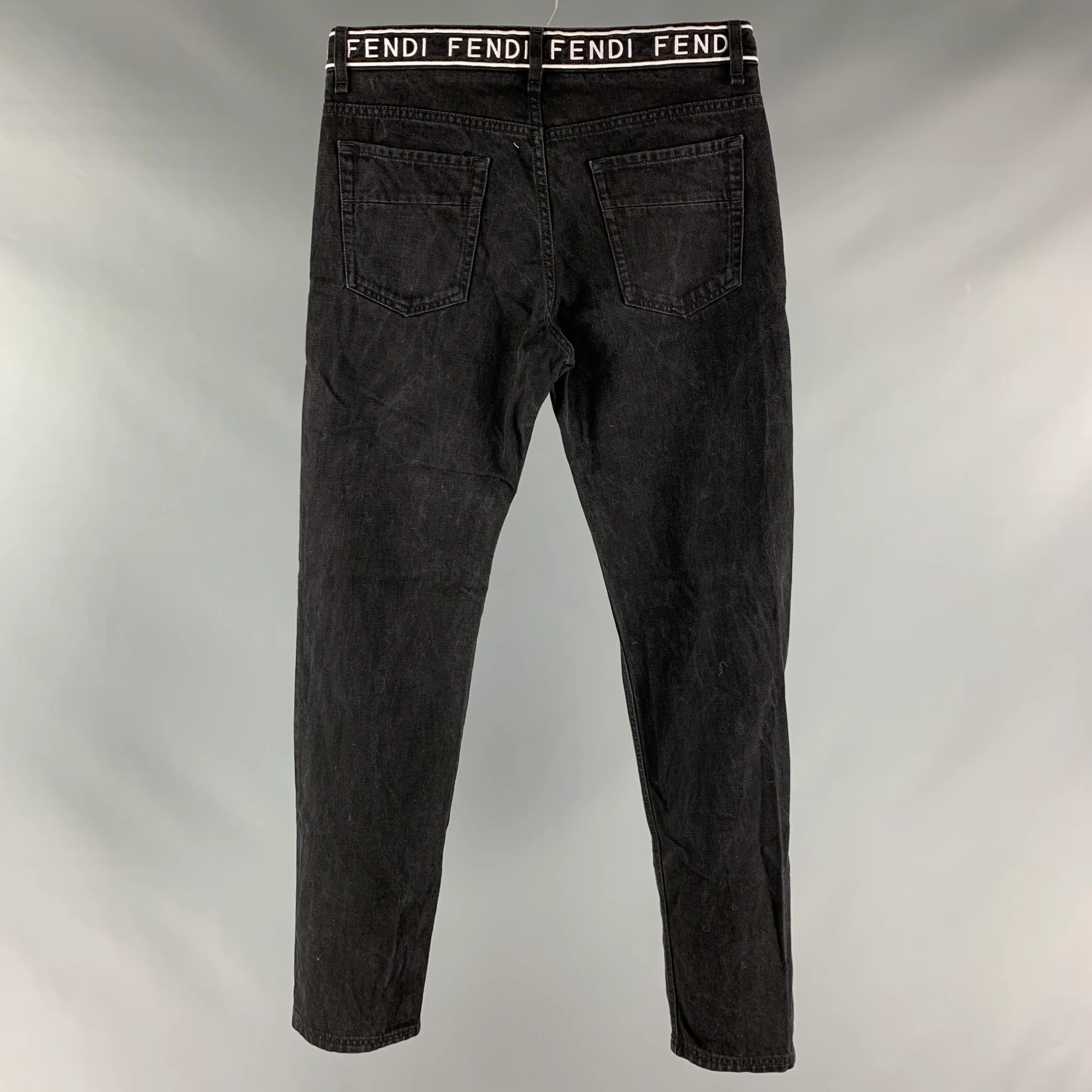 FENDI Size 33 Black White Logo Cotton Zip Fly Jeans - Image 3