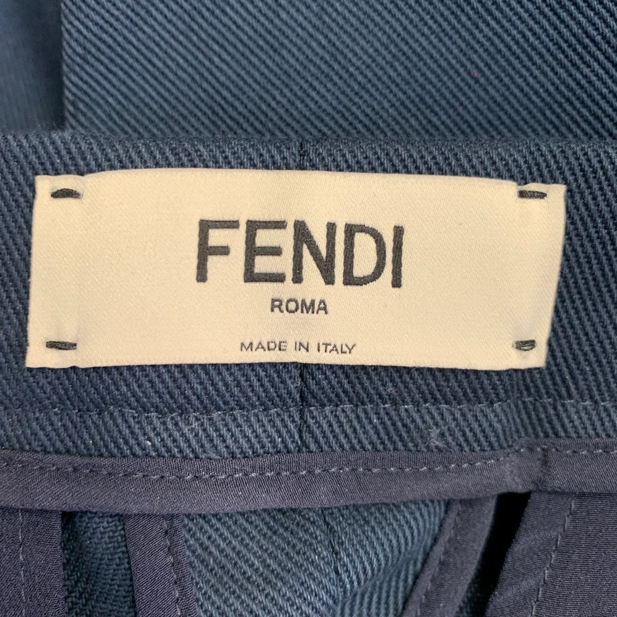 FENDI Size 4 Navy Cotton Twill Pleated Dress Pants - Image 5