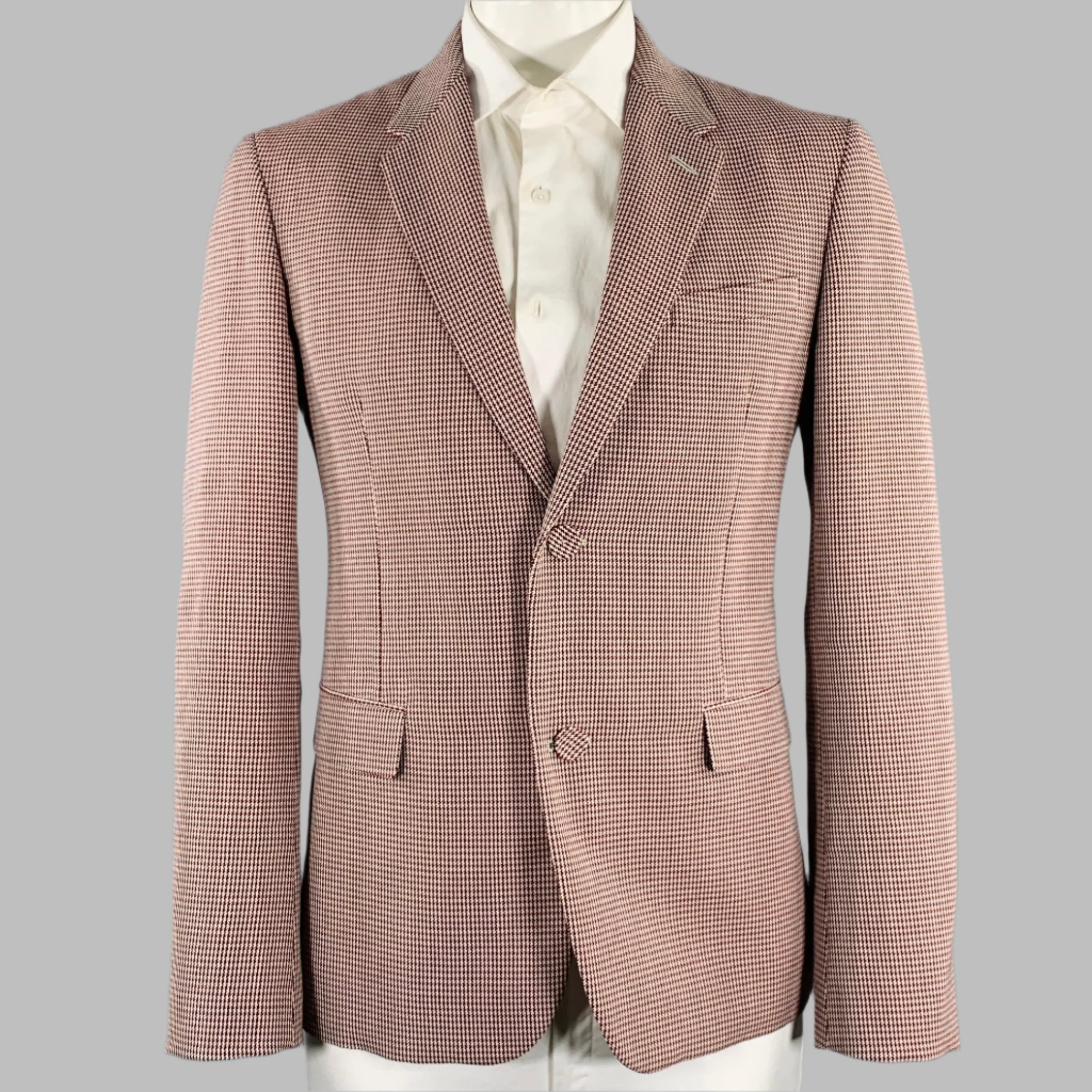 FENDI Size 42 Red White Houndstooth Wool Blend Sport Coat