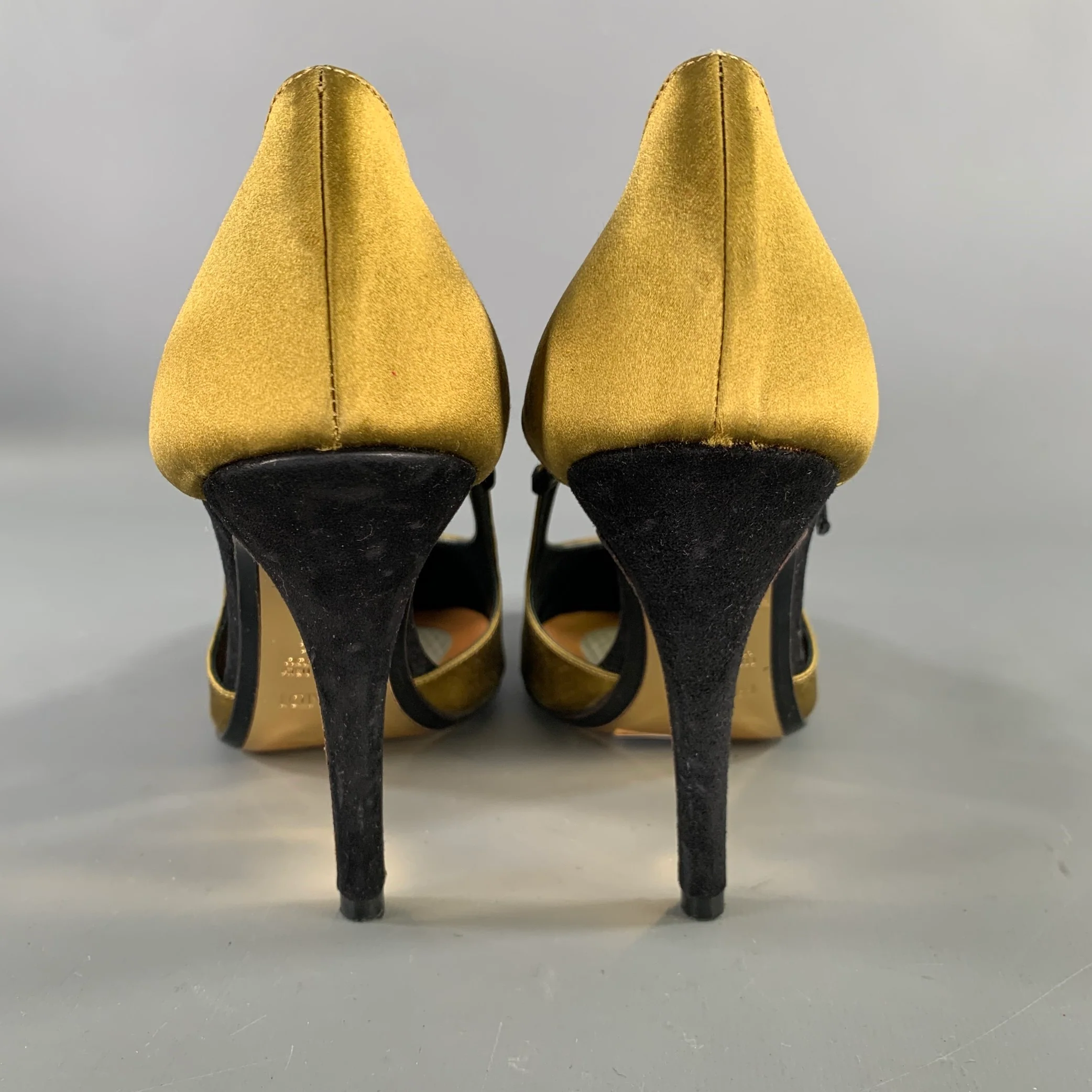 FENDI Size 7.5 Gold Black Satin Mary Jane Pumps - Image 3
