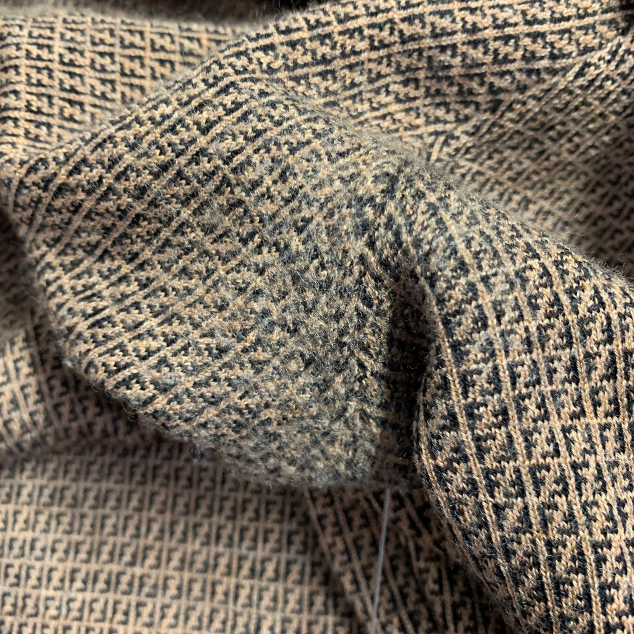 FENDI Size L Tan Brown Monogram Wool Crew Neck Pullover - Image 12
