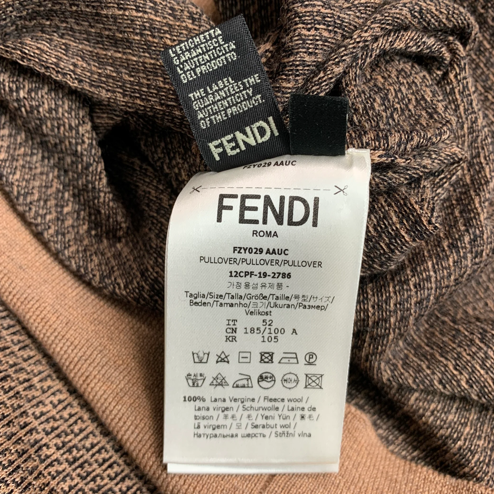FENDI Size L Tan Brown Monogram Wool Crew Neck Pullover - Image 9
