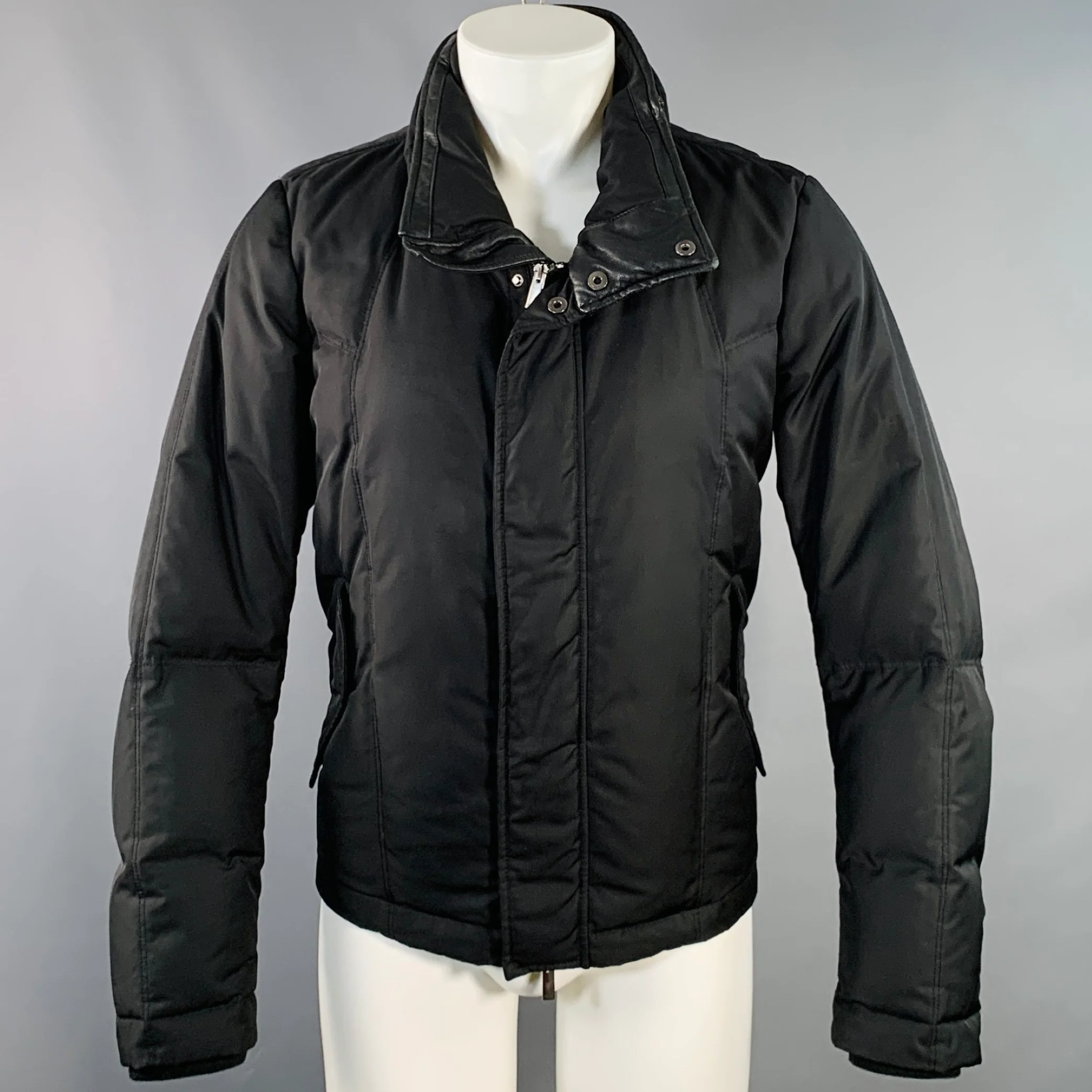 FENDI Size M Black Nylon Padded Hidden Hood Zip Snaps Jacket
