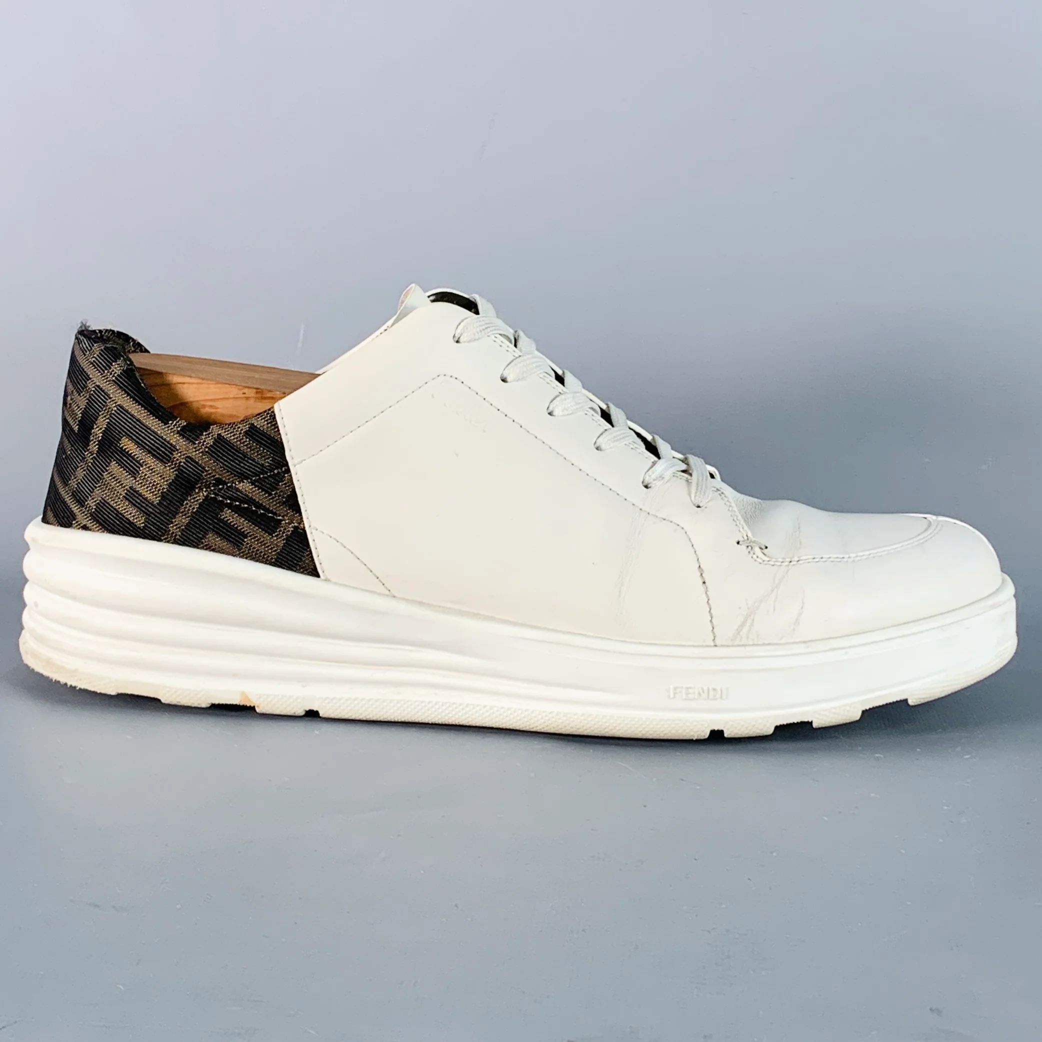 FENDI ZUCCA Size 11 Zucca White Brown Canvas Monogram Low Top Sneakers - Image 2