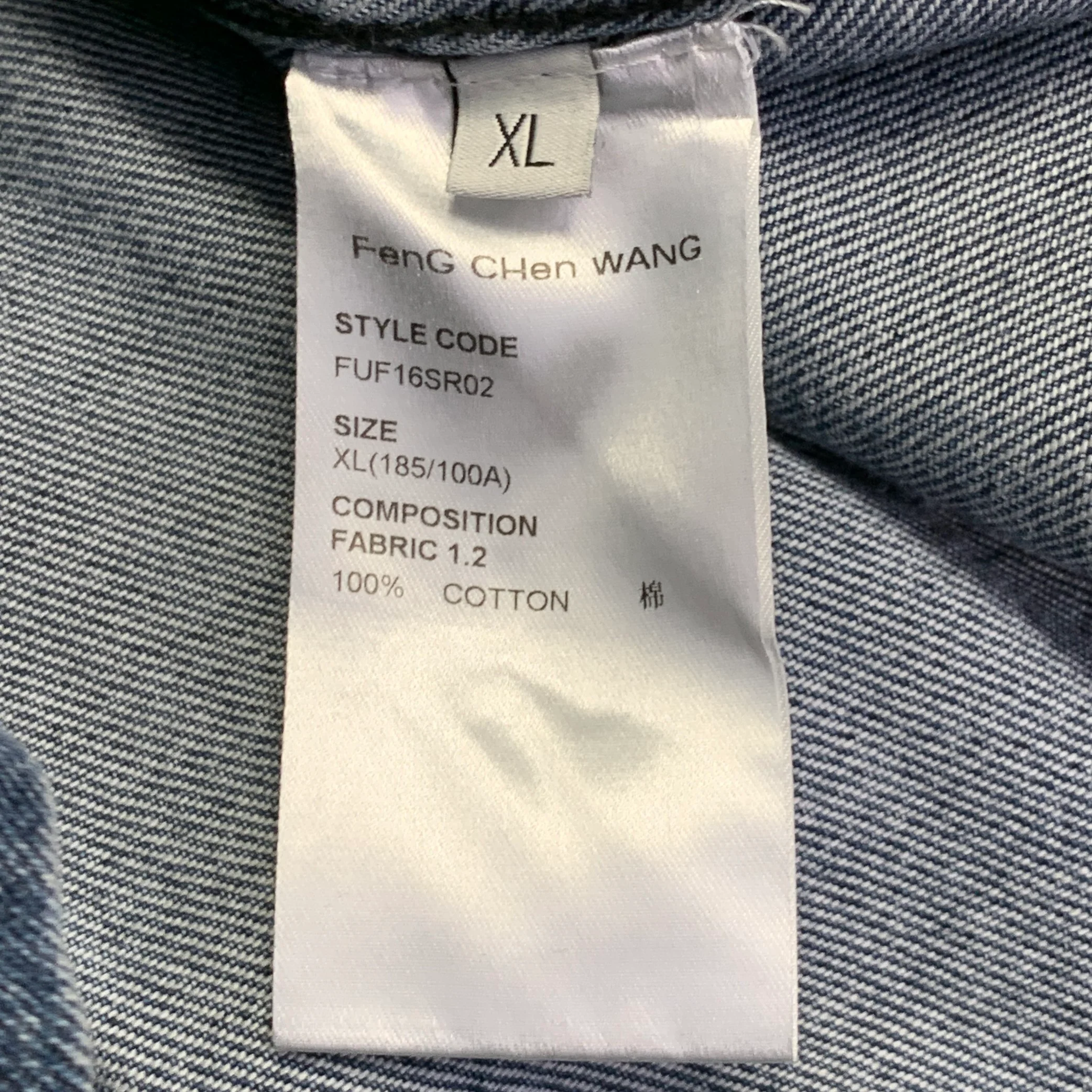FENG CHEN WANG Size XL Black Indigo Patchwork Cotton Short Sleeve Shirt - Image 5