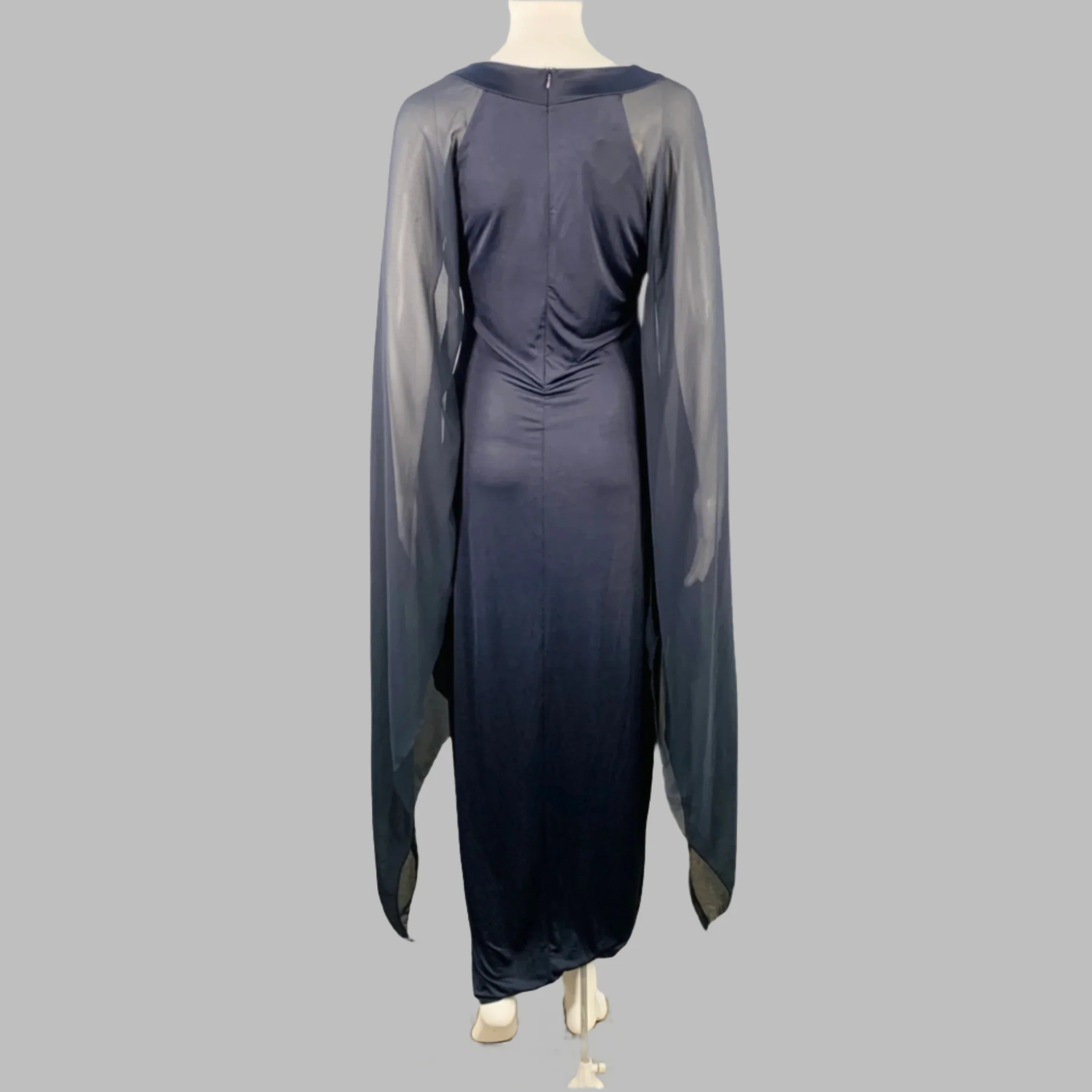 FENZY Size S Navy Polyester Blend See Through Open Sleeves High Slit Dress - Image 3
