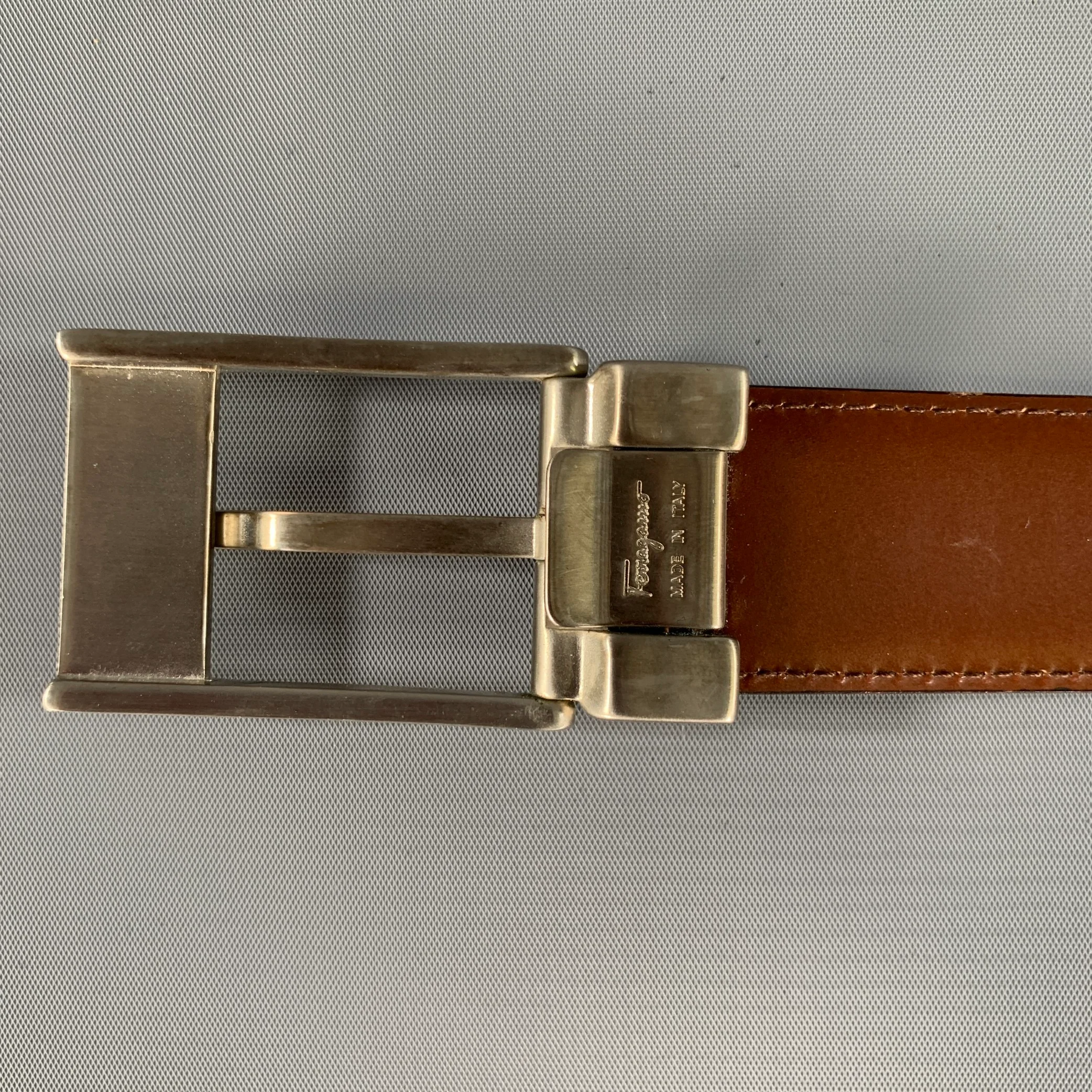 FERRAGAMO Black Brown Silver Leather Belt - Image 6